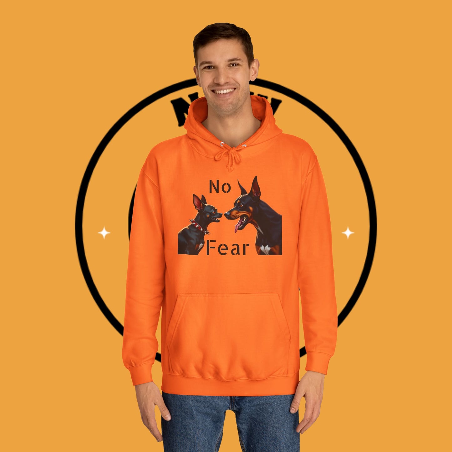 "Fearless Chihuahua vs Doberman Hoodie | Small Dog Big Attitude | David Goliath Pet Art | Brave Little Dog Gift"