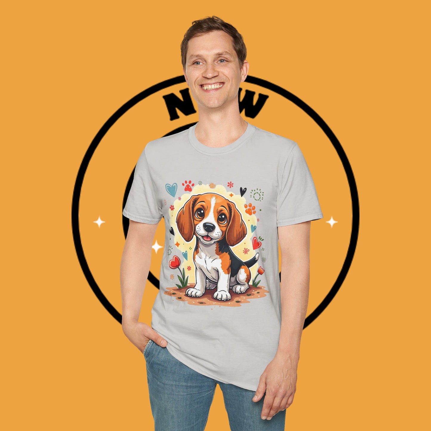 Adorable Beagle Puppy with Hearts & Paws T-Shirt - Cute Dog Love Design Graphic Tee