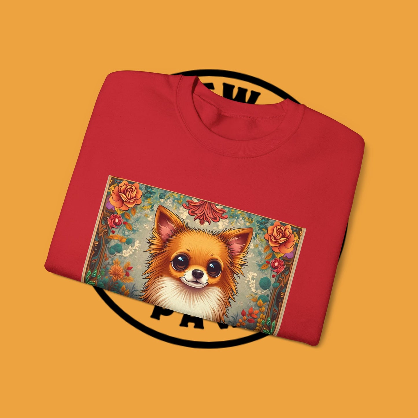 Victorian Chihuahua Garden Sweatshirt | Ornate Floral Dog Portrait | Botanical Pet Art Design