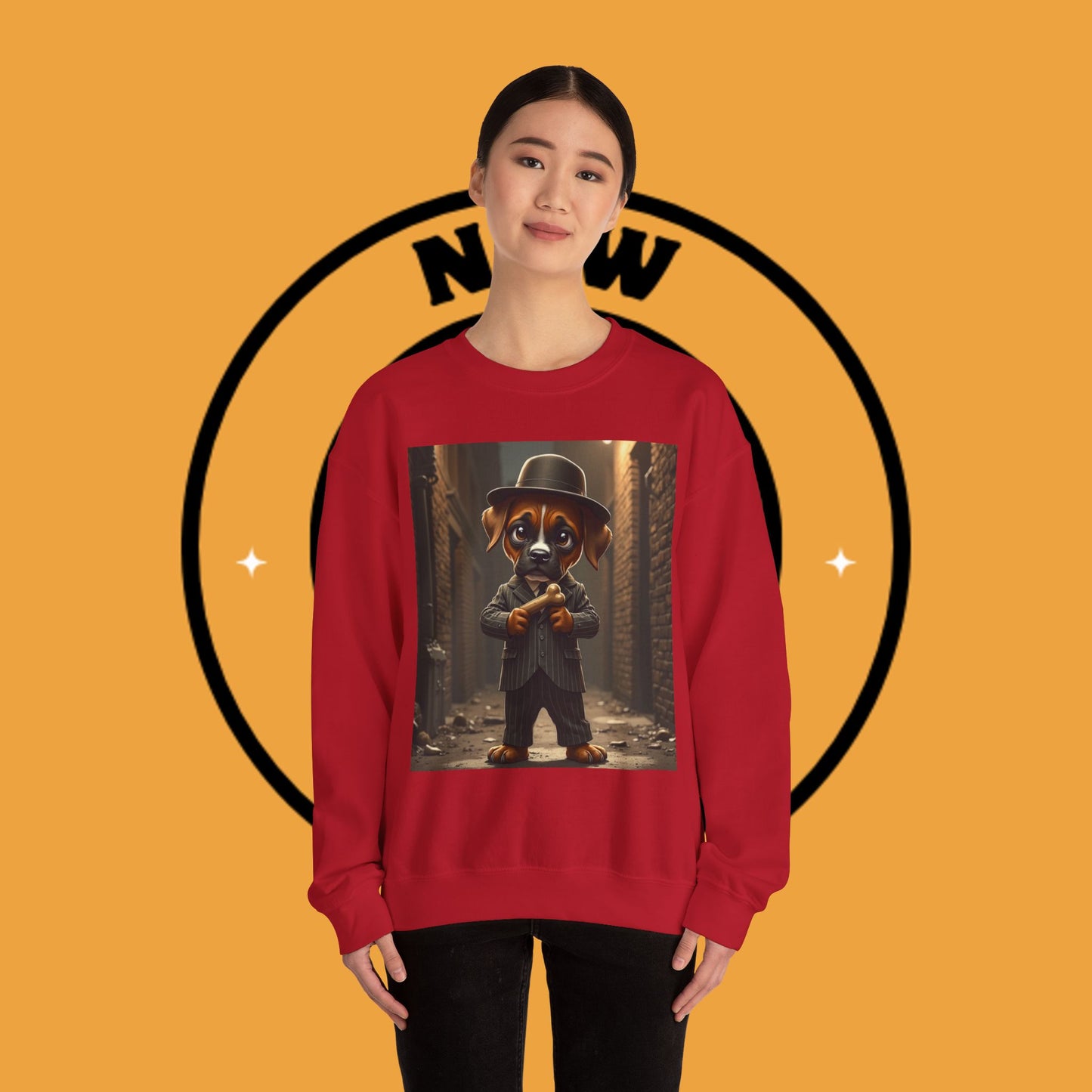 Gangster Puppy Fedora Crewneck Sweatshirt - Vintage Dog Boss Design - Retro Pet Lover Style