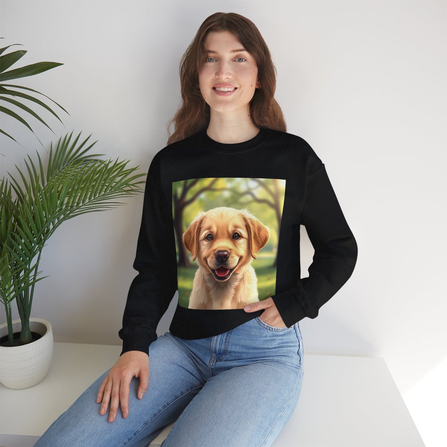 Crewneck Sweatshirt - Adorable Puppy Smiling in the Park - Sweet and Happy Golden Retriever