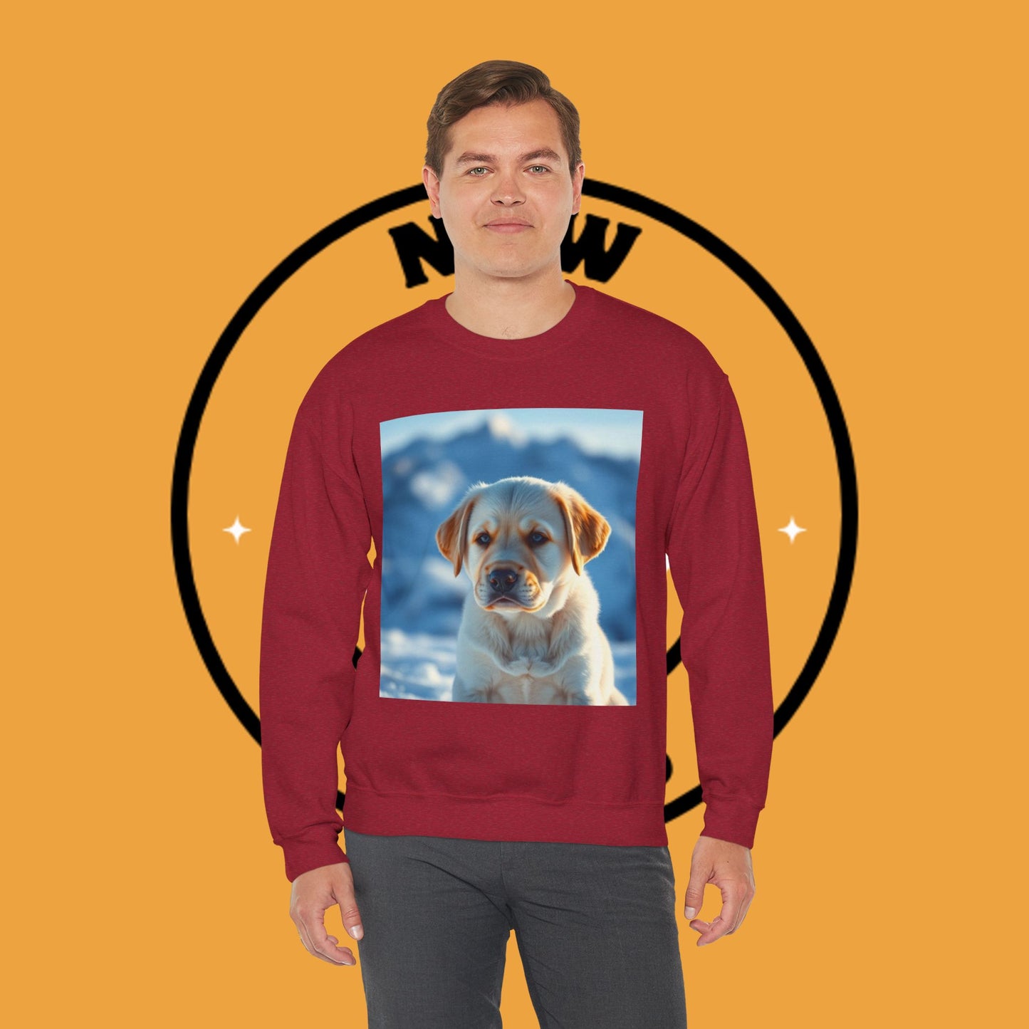 Crewneck Sweatshirt - Cute Labrador Puppy with Blue Eyes - Adorable Dog Portrait in Snow