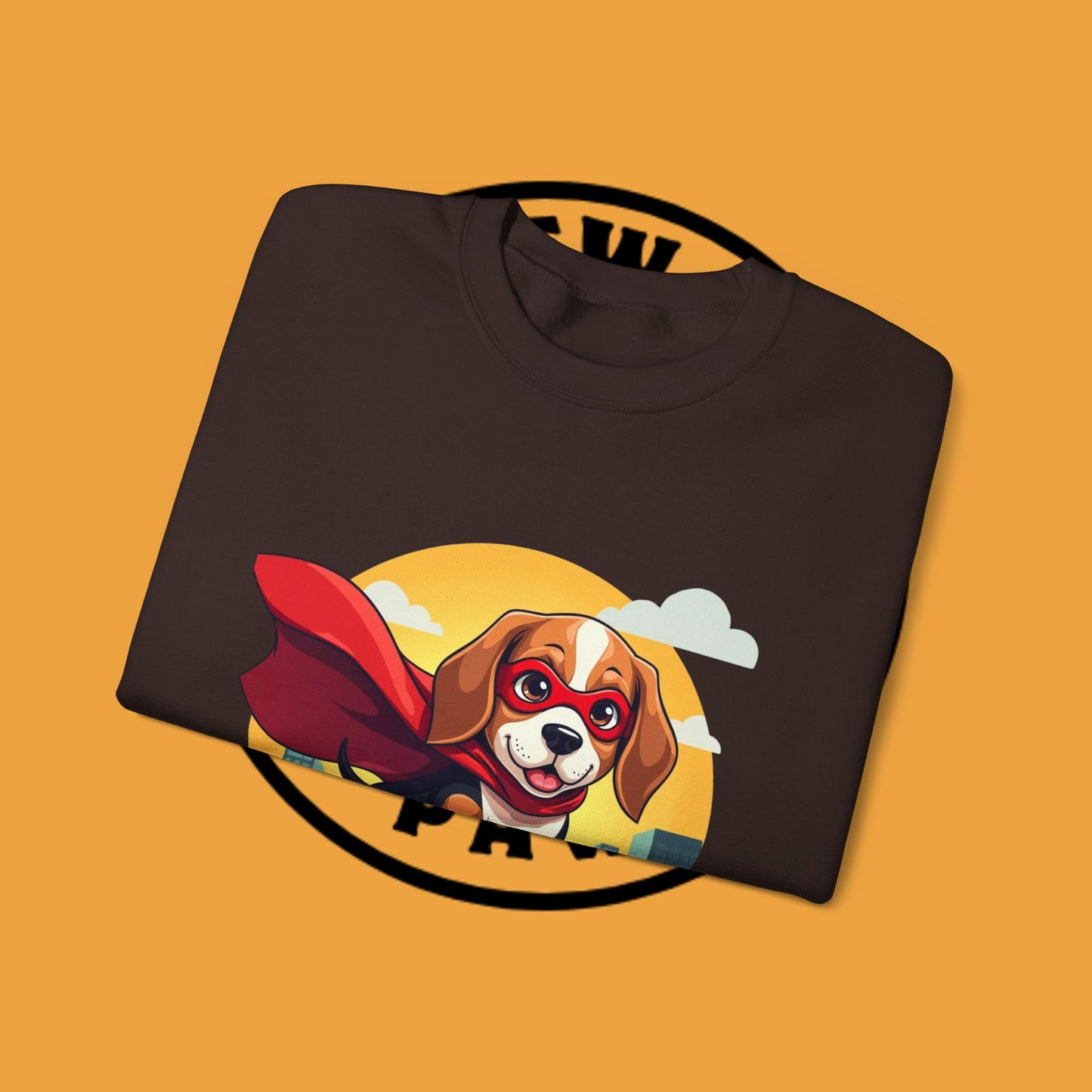 Superhero Dog Crewneck Sweatshirt - Flying Beagle Design with Red Cape and Mask