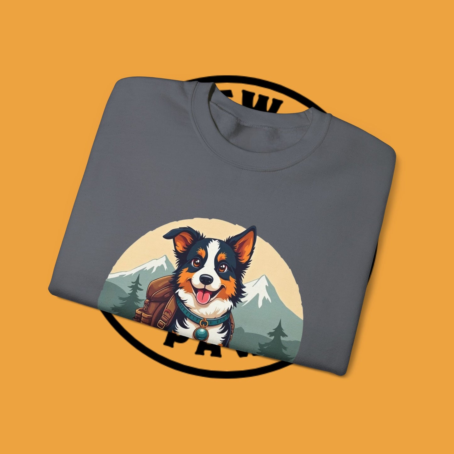 Adventure Dog Hiking Crewneck Sweatshirt - Mountain Explorer Border Collie Design | Outdoor Lover Gift