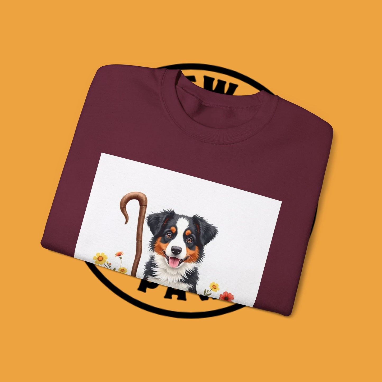 Border Collie Puppy Shepherd's Crook Crewneck Sweatshirt - Pastoral Dog Art | Farm Life Gift