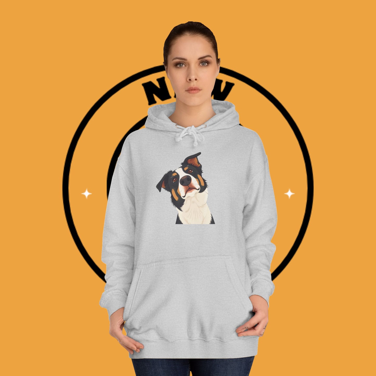 "Happy Border Collie Hoodie - Playful Cartoon Dog with Tilted Head Design | Cute Animal Streetwear"