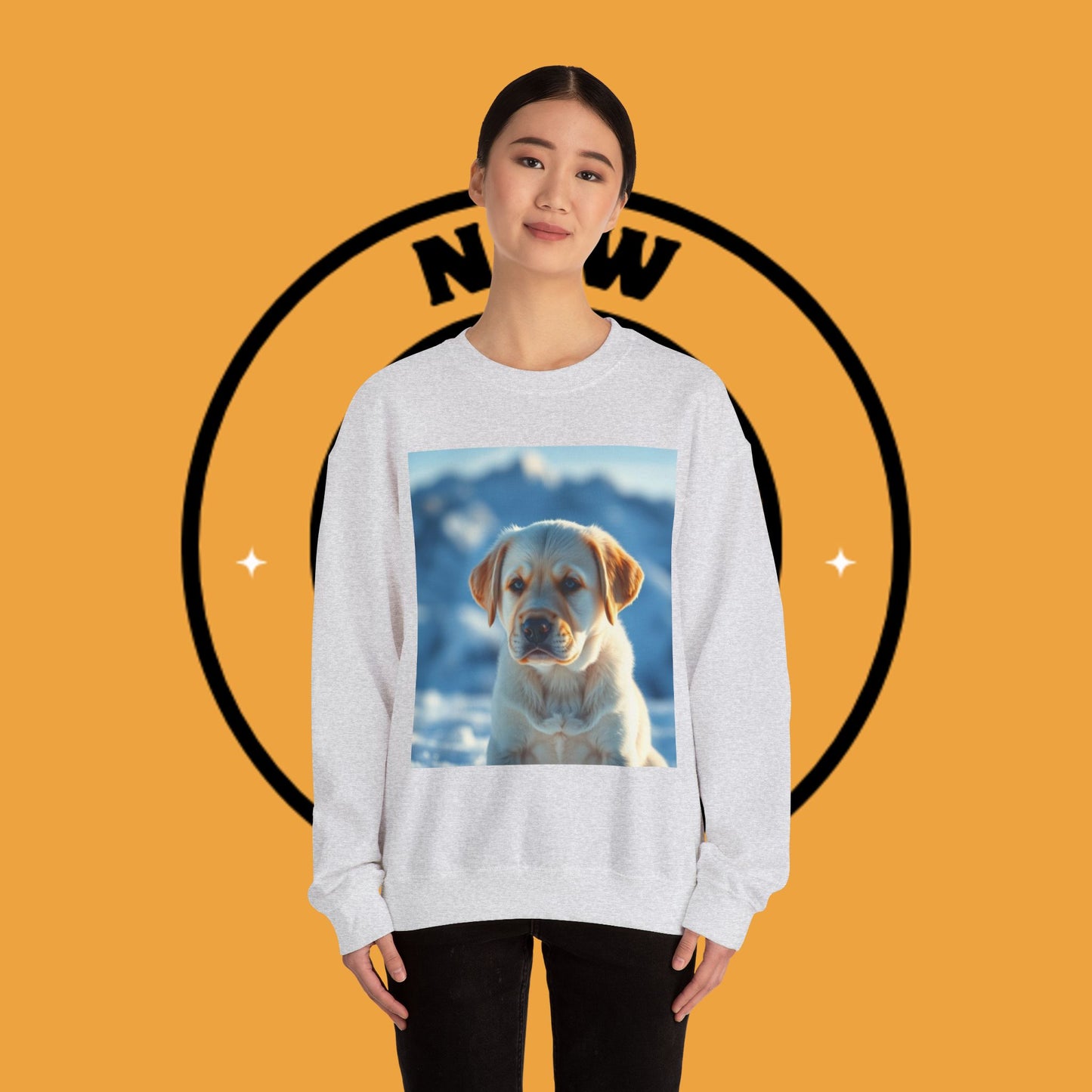 Crewneck Sweatshirt - Cute Labrador Puppy with Blue Eyes - Adorable Dog Portrait in Snow