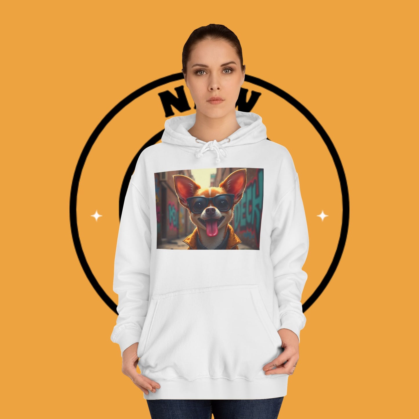 "Hip Chihuahua Sunglasses Hoodie | Cool Street Dog Art | Urban Hipster Pet Fashion | Trendy Animal Streetwear"