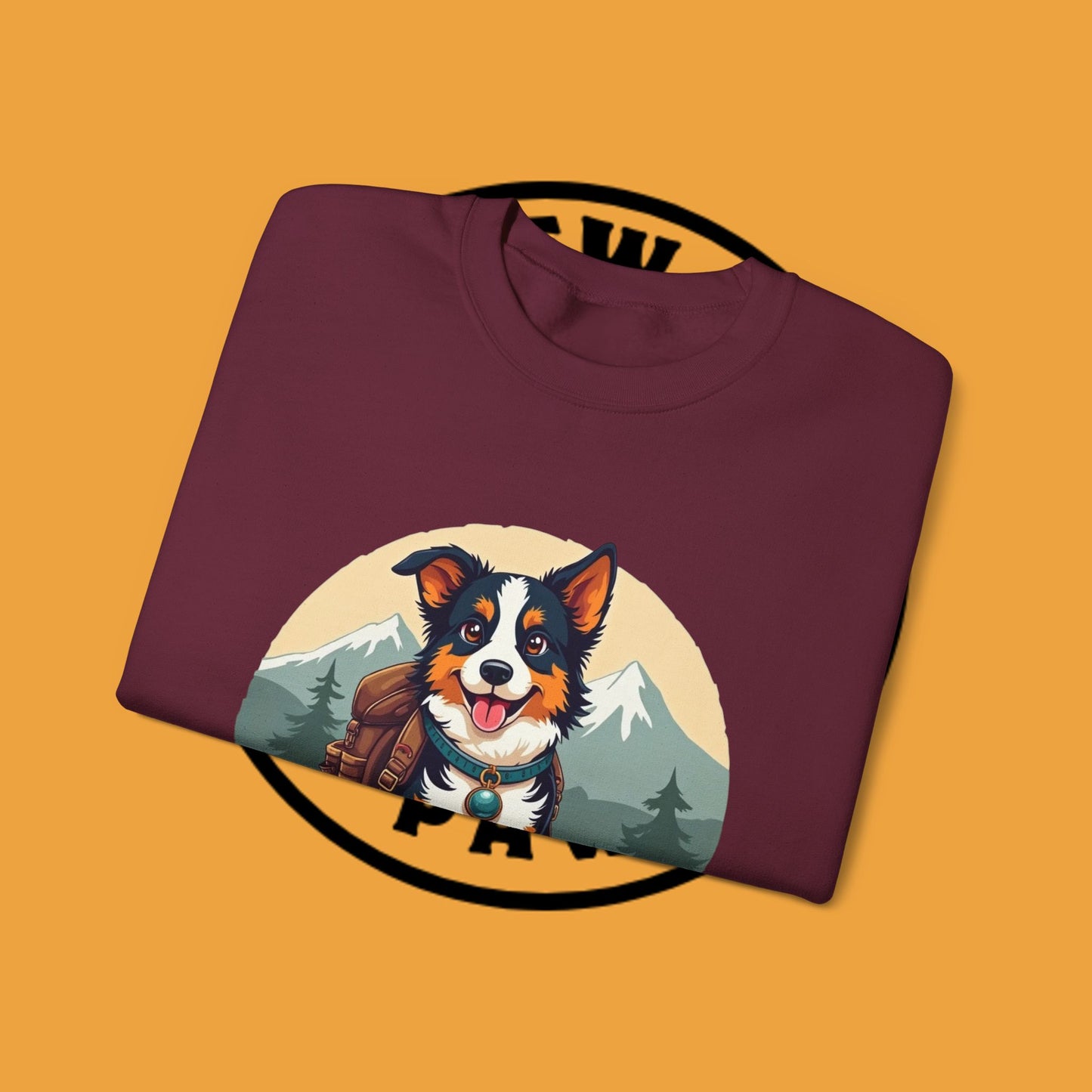 Adventure Dog Hiking Crewneck Sweatshirt - Mountain Explorer Border Collie Design | Outdoor Lover Gift
