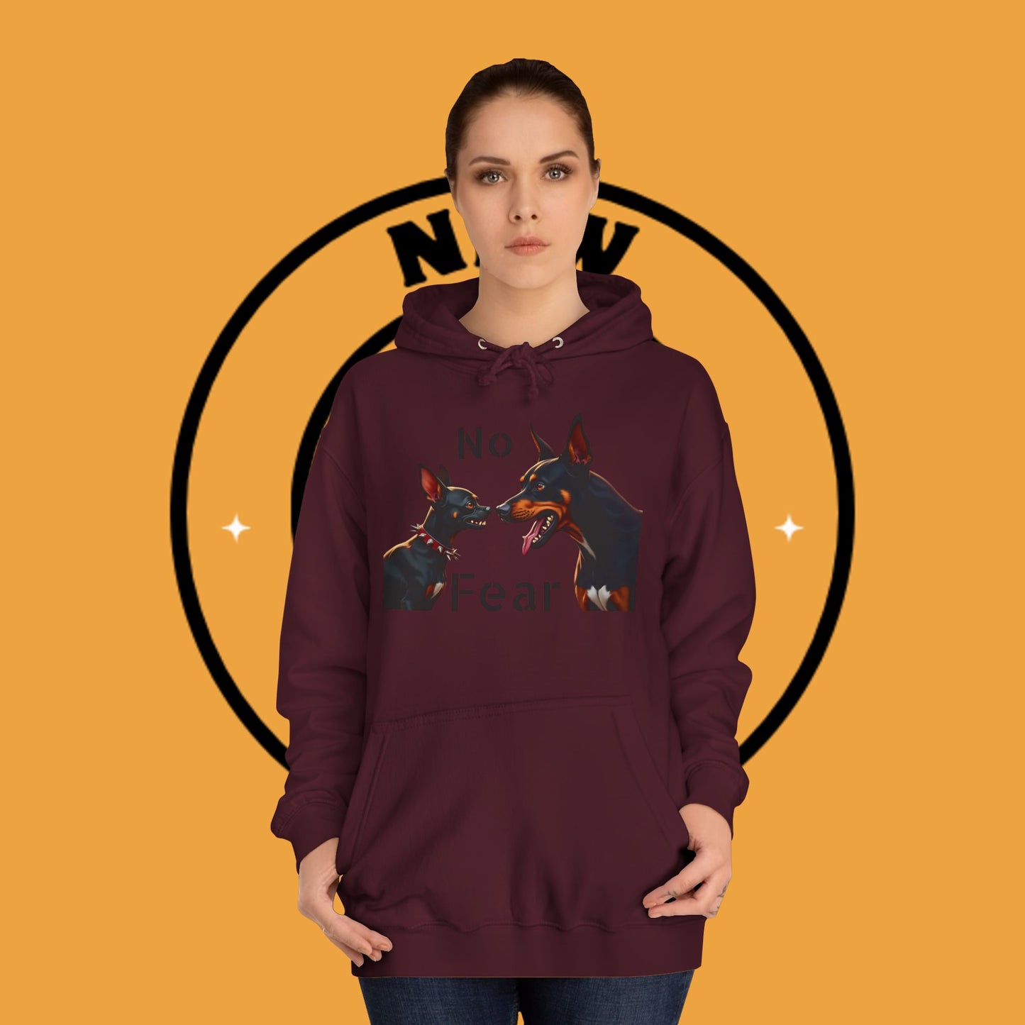 "Fearless Chihuahua vs Doberman Hoodie | Small Dog Big Attitude | David Goliath Pet Art | Brave Little Dog Gift"