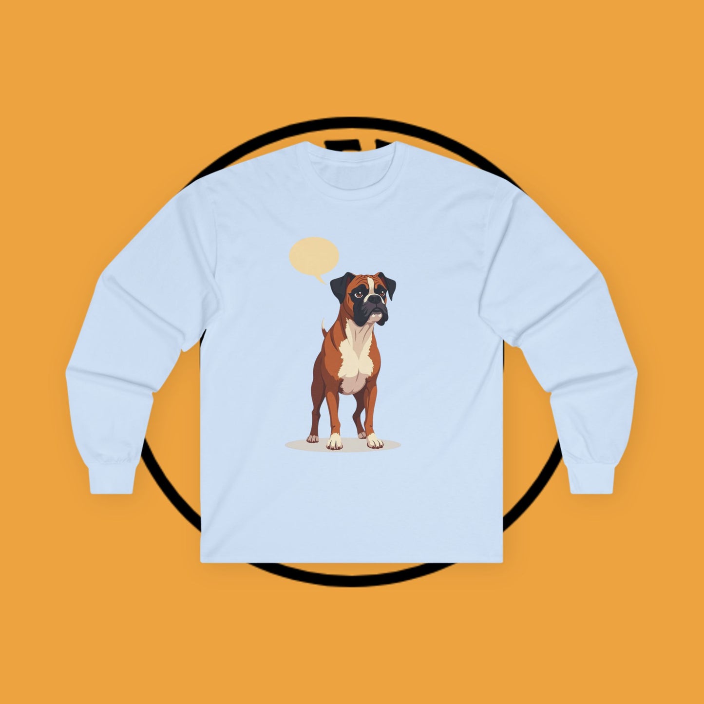 Classic Boxer Dog Long Sleeve T-Shirt - Vintage Style Illustration with Speech Bubble Design
