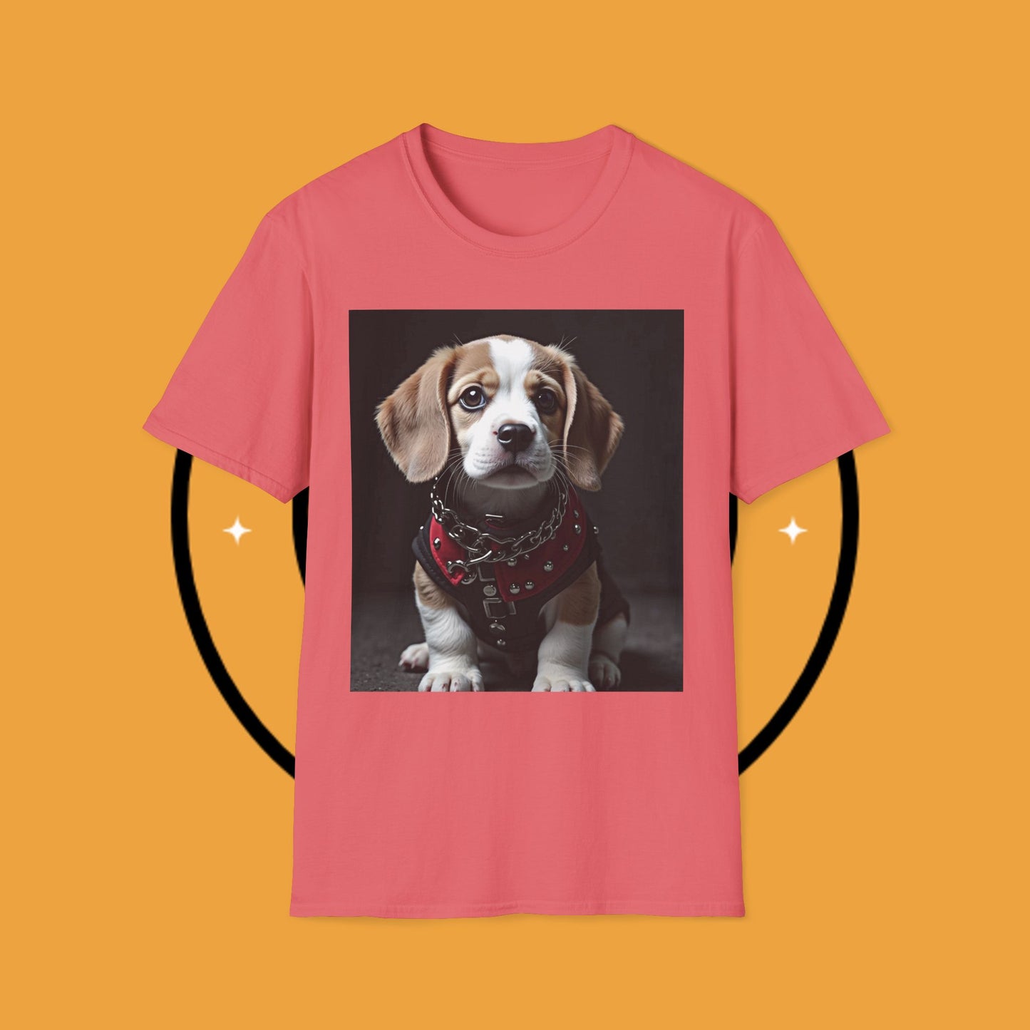 Tough Beagle Puppy T-Shirt - Rebel Dog with Leather Harness Design | Edgy Pet Lover Biker Style Tee