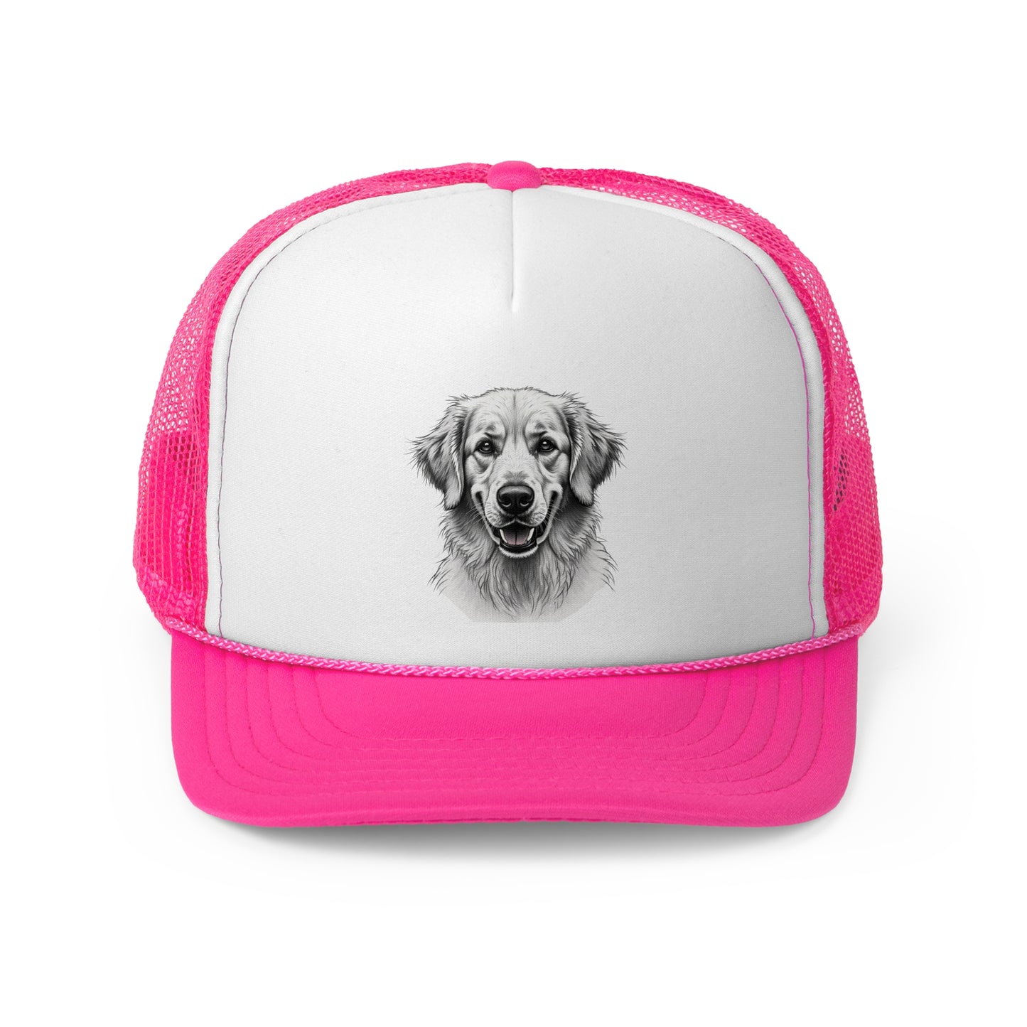 Happy Dog Trucker Cap Black and White - Realistic Sketch Art Design - Unisex Classic Cap