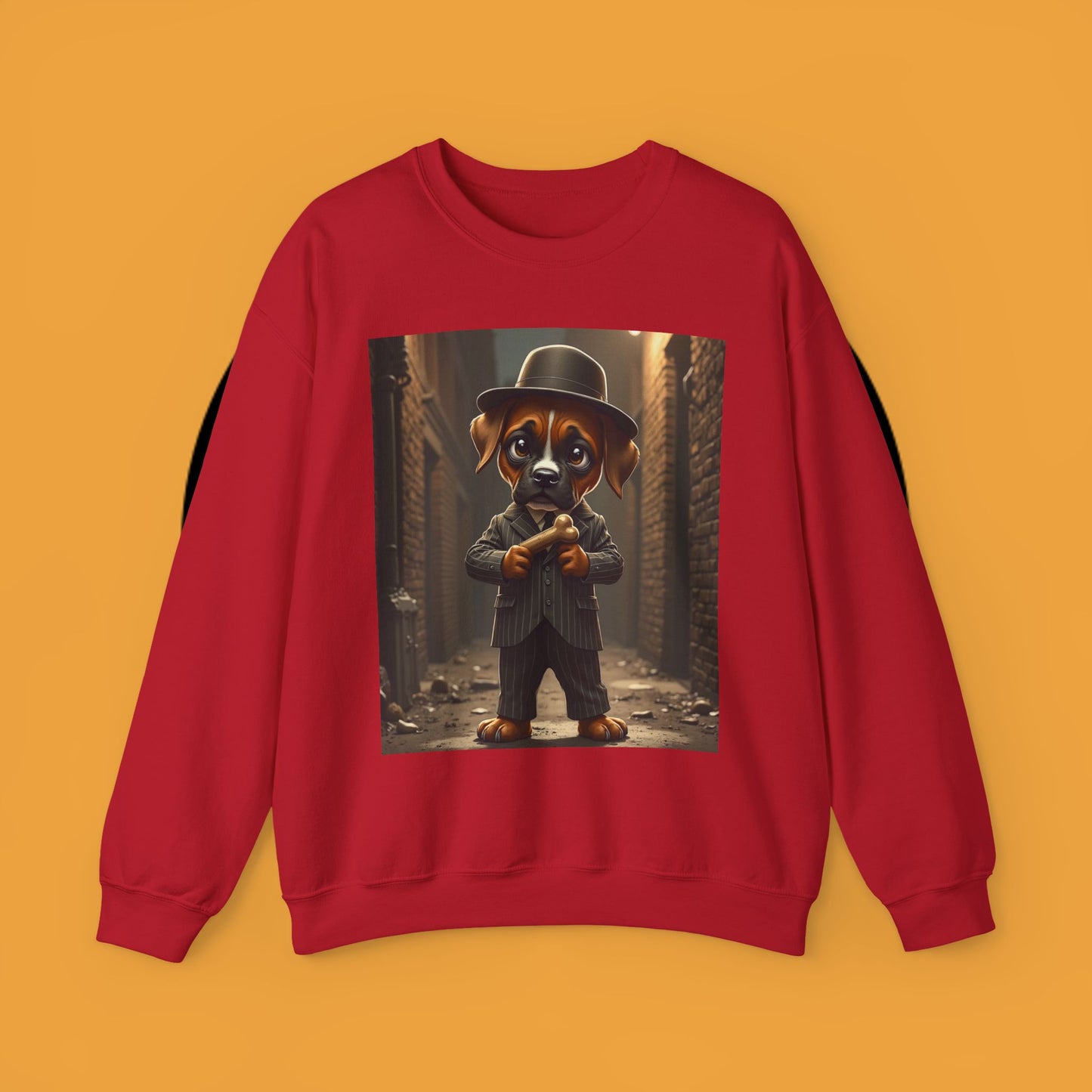 Gangster Puppy Fedora Crewneck Sweatshirt - Vintage Dog Boss Design - Retro Pet Lover Style