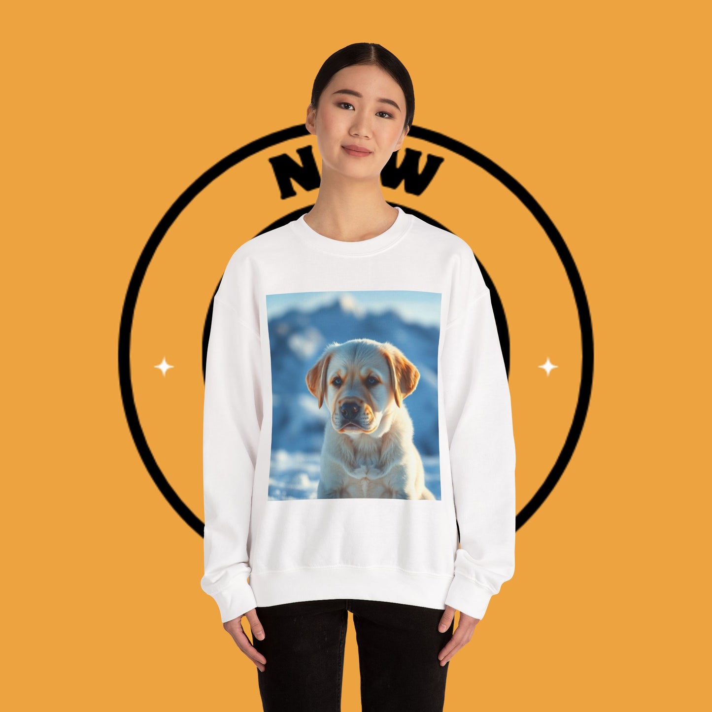 Crewneck Sweatshirt - Cute Labrador Puppy with Blue Eyes - Adorable Dog Portrait in Snow