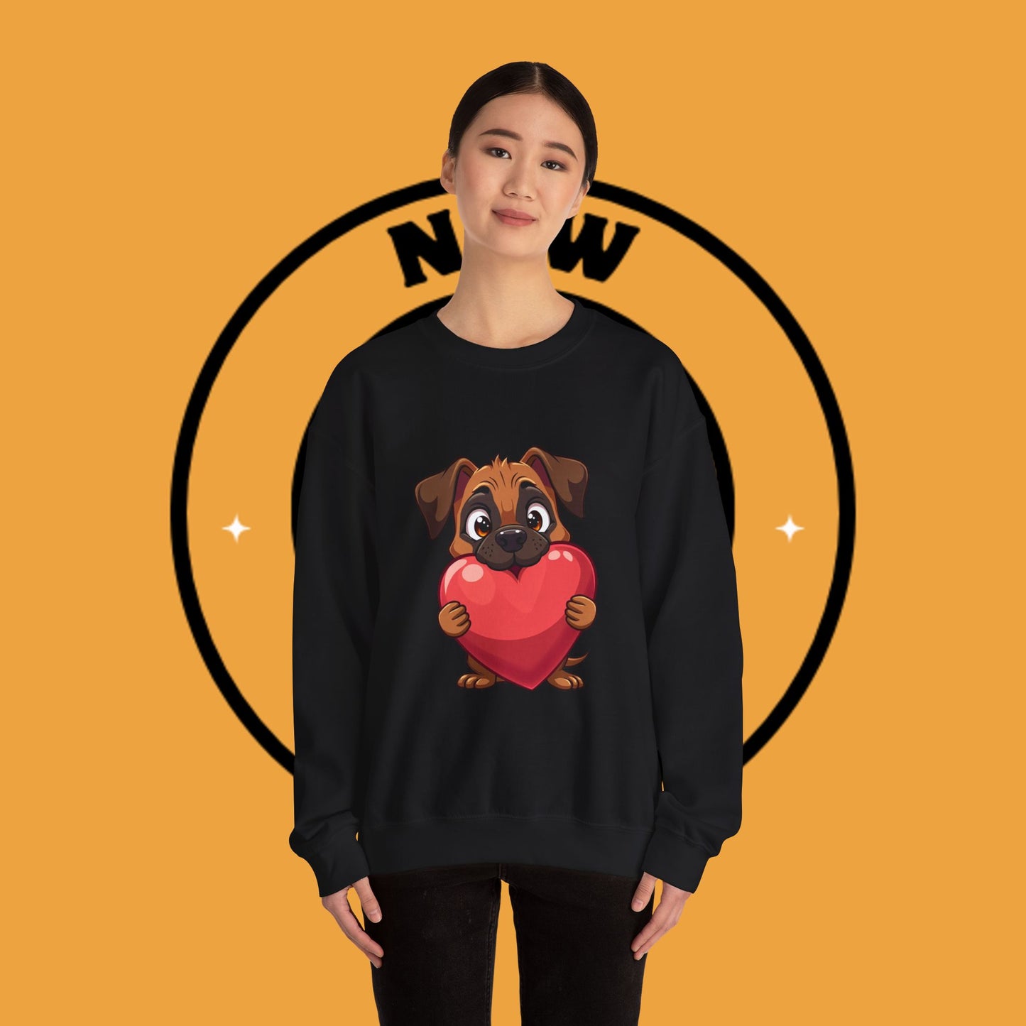 Adorable Puppy Love Heart Crewneck Sweatshirt - Perfect Gift for Dog Lovers