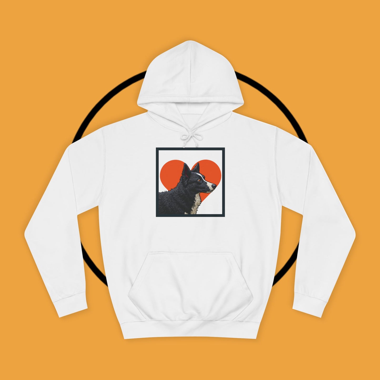 "Black & White Border Collie Portrait Hoodie - Bold Red Heart Background Dog Lover Sweatshirt | Premium Art Design"