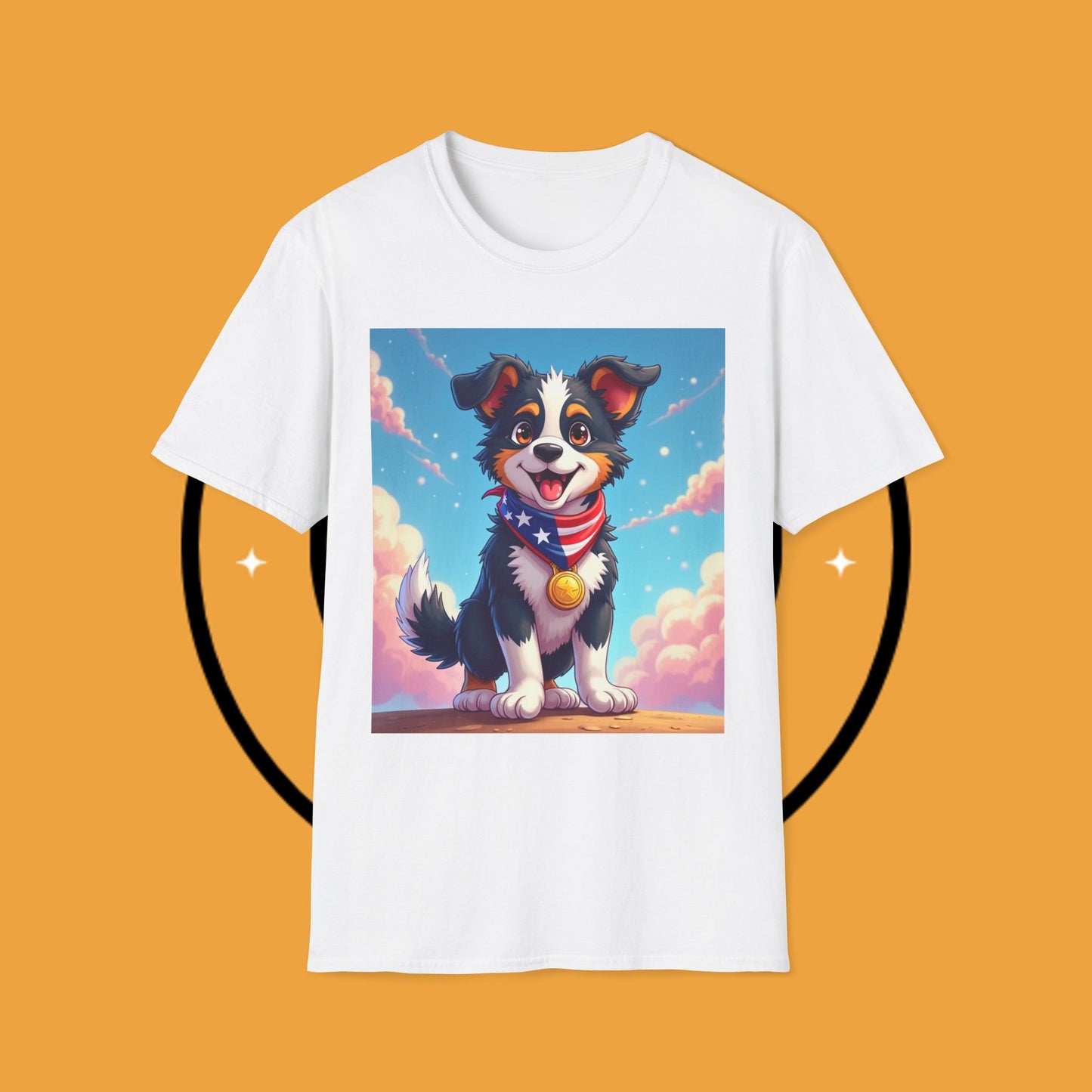 "All-American Champion Puppy" - Patriotic Hero Dog T-Shirt - Patriotic Puppy Dog T-Shirt - American Flag Bandana Champion Dog Tee | USA Pride Pet Lover Gift