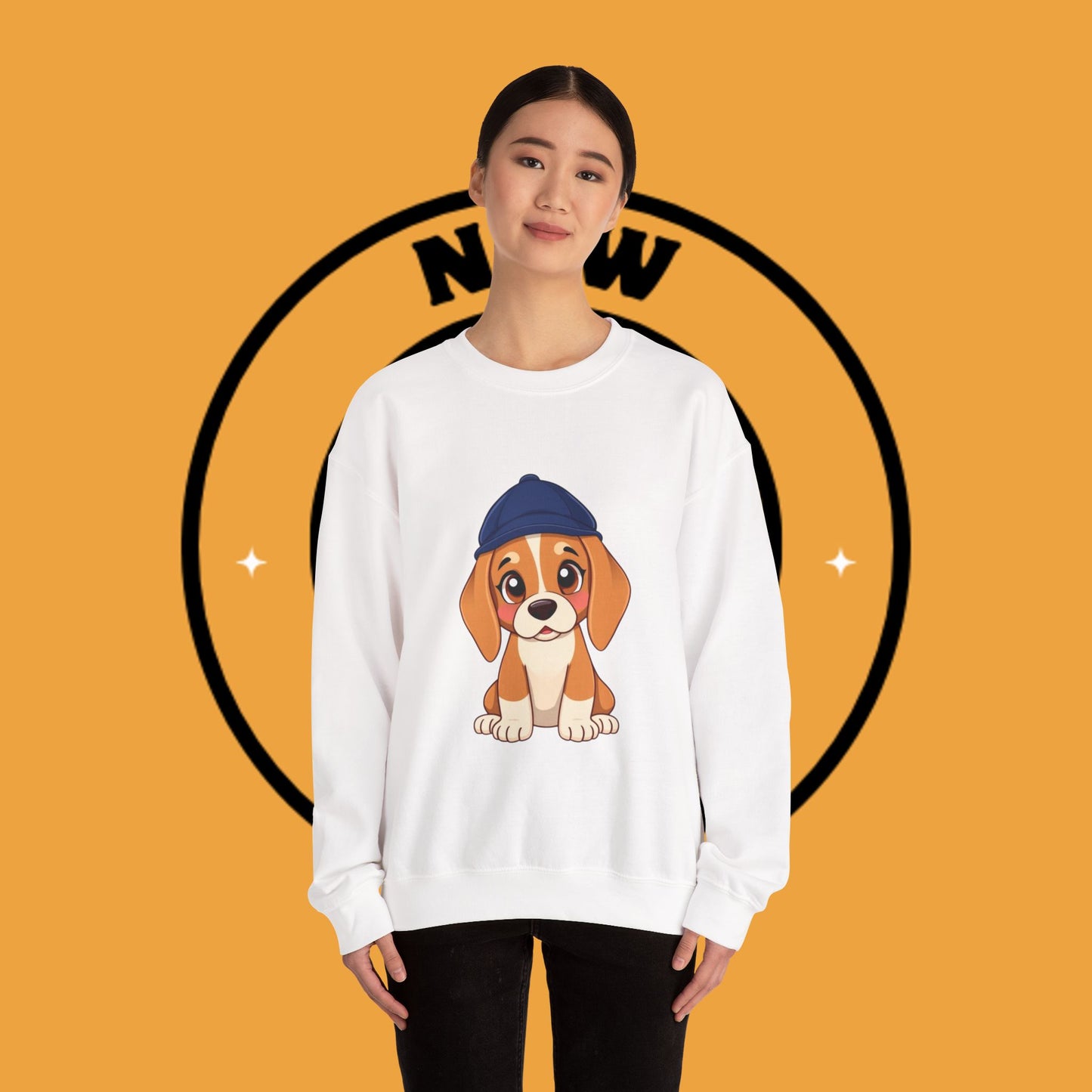 Beagle Puppy Crewneck Sweatshirt with Hat - Adorable Kawaii Dog Design