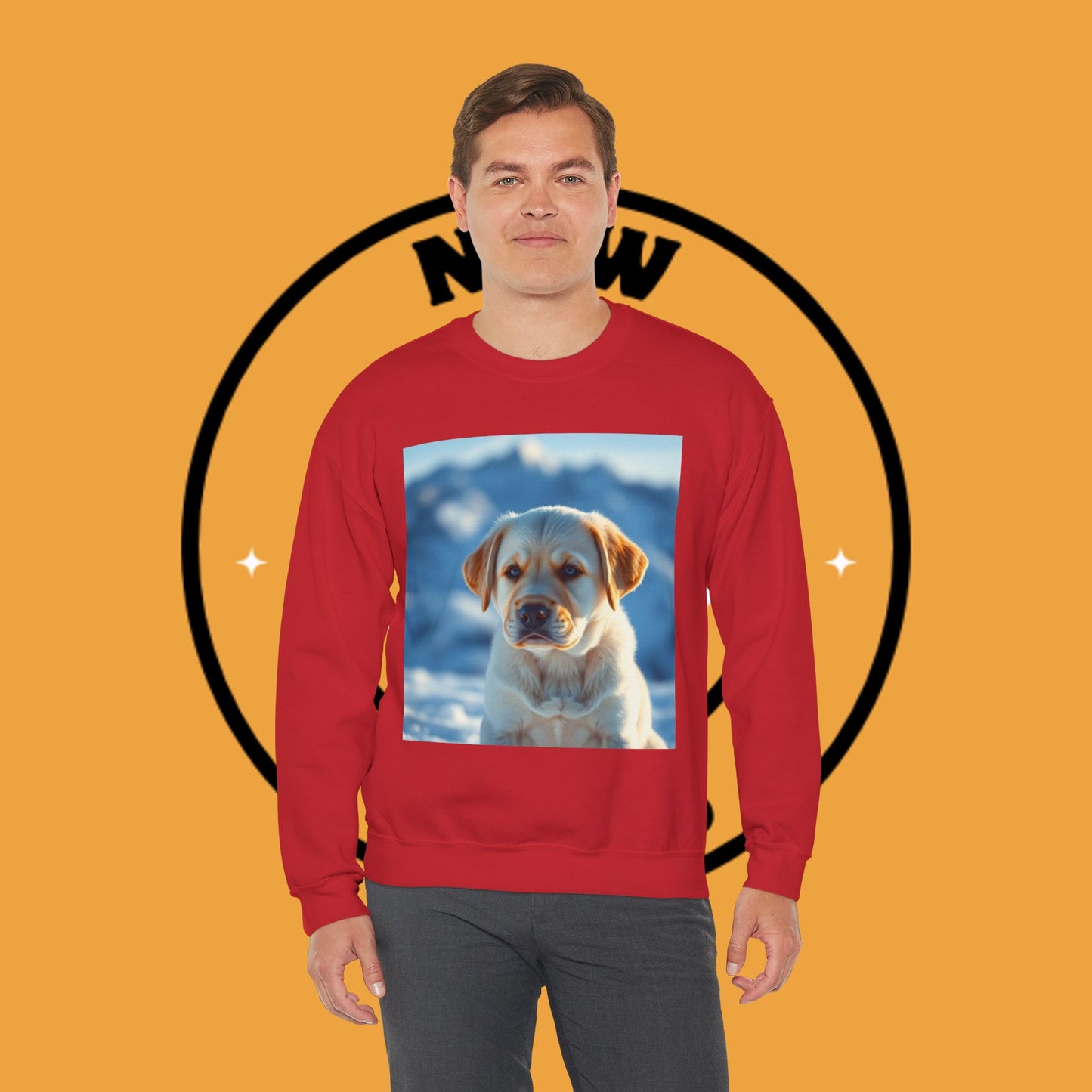 Crewneck Sweatshirt - Cute Labrador Puppy with Blue Eyes - Adorable Dog Portrait in Snow