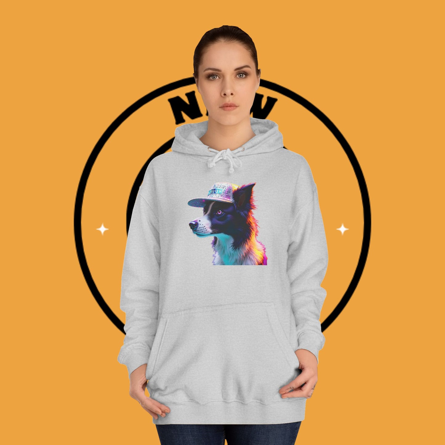 "Neon Rainbow Dog Hoodie - Vibrant Border Collie Street Art Design | Unisex Premium Streetwear"