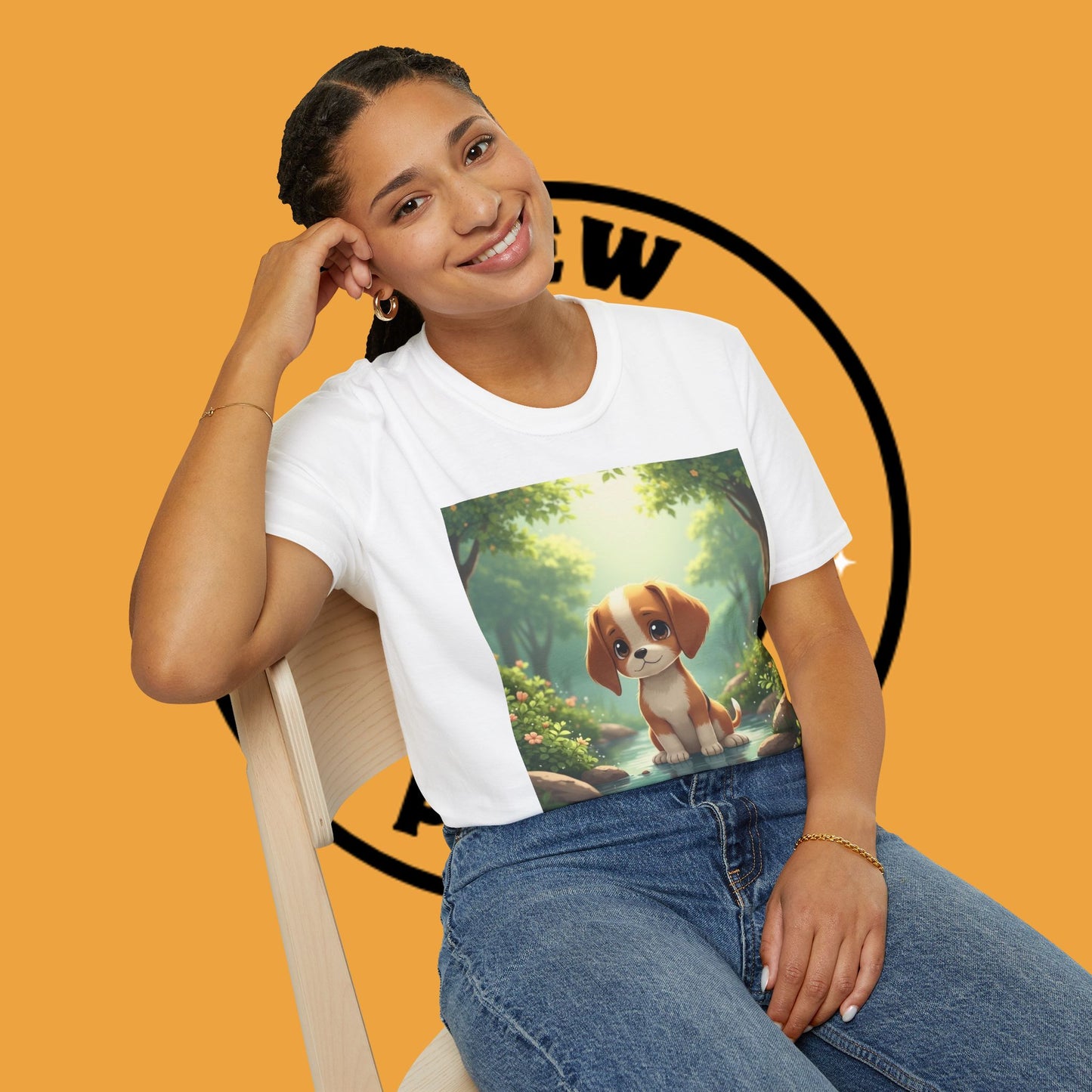 Magical Forest Beagle Puppy T-Shirt - Enchanted Nature Scene with Adorable Dog Design