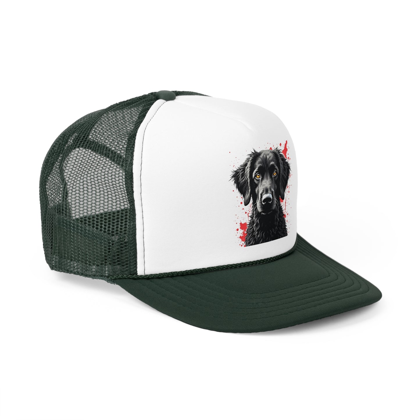 Black Dog Street Art Trucker Cap - Red Splatter Graffiti Design - Unisex Urban Cap