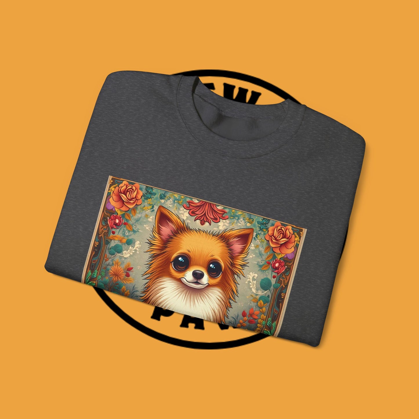 Victorian Chihuahua Garden Sweatshirt | Ornate Floral Dog Portrait | Botanical Pet Art Design