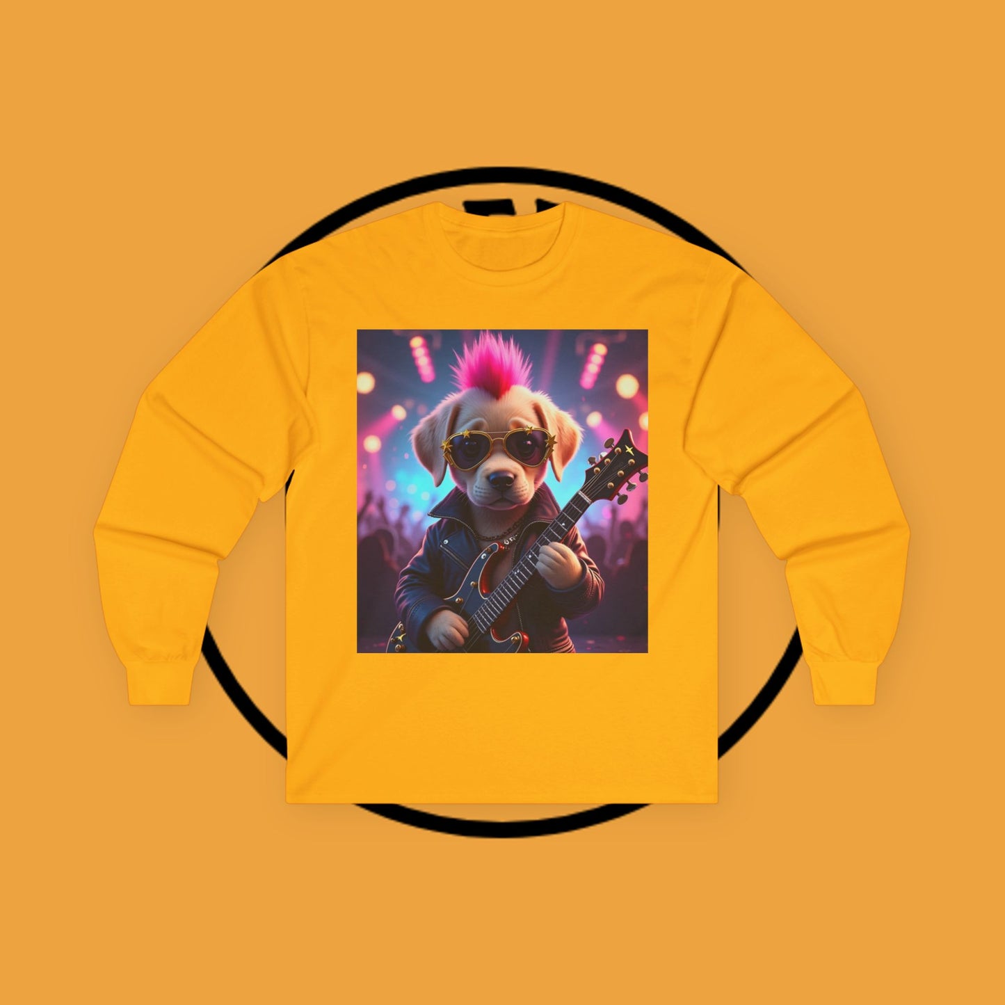 Long Sleeve T-Shirt - Punk Puppy with Electric Guitar - Design for Music Lovers Rockin' - Dog with Electric Guitar and Pink Mohawk - 🎸🐾