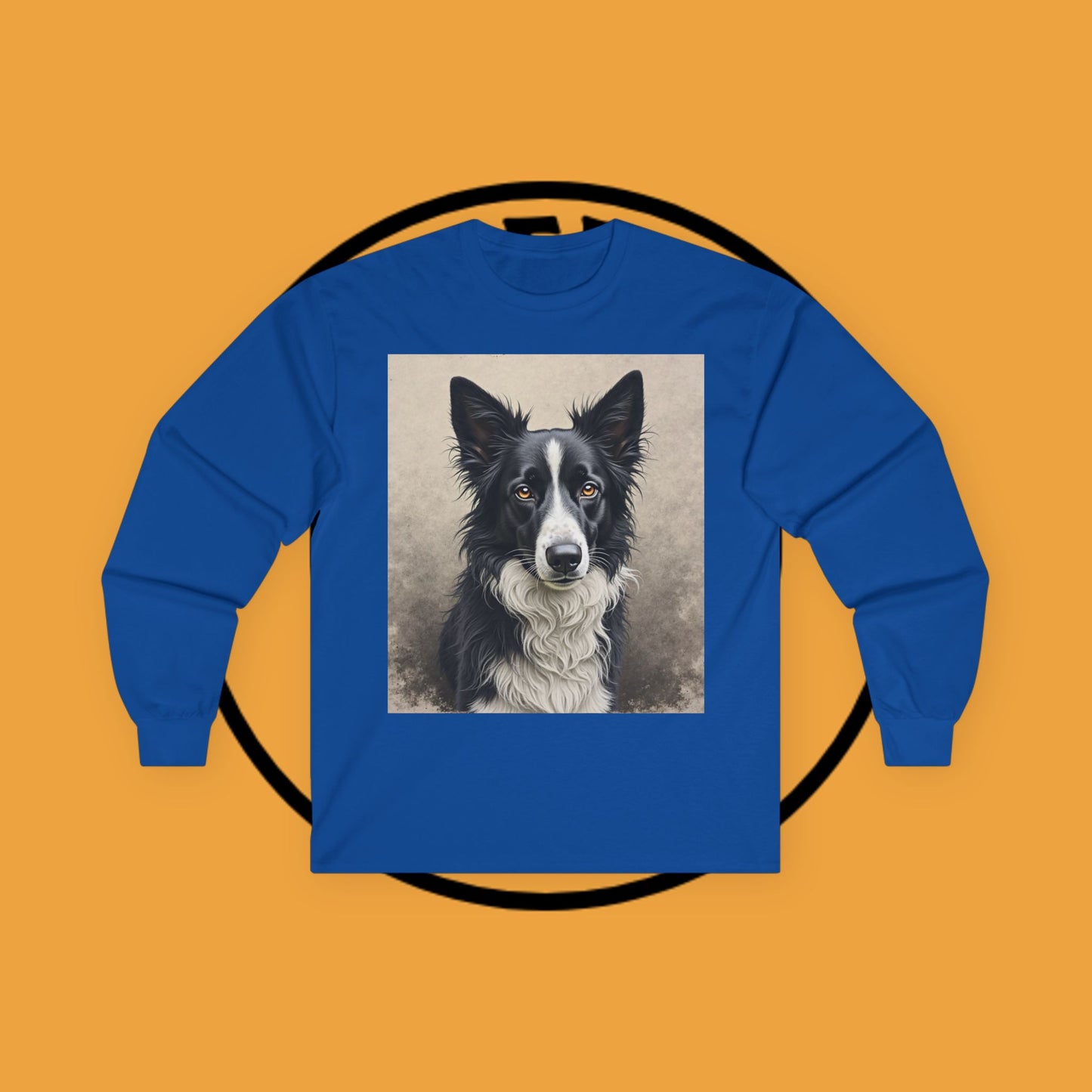 Realistic Border Collie Portrait Long Sleeve Tee - Black & White Dog Art Shirt | Premium Pet Apparel