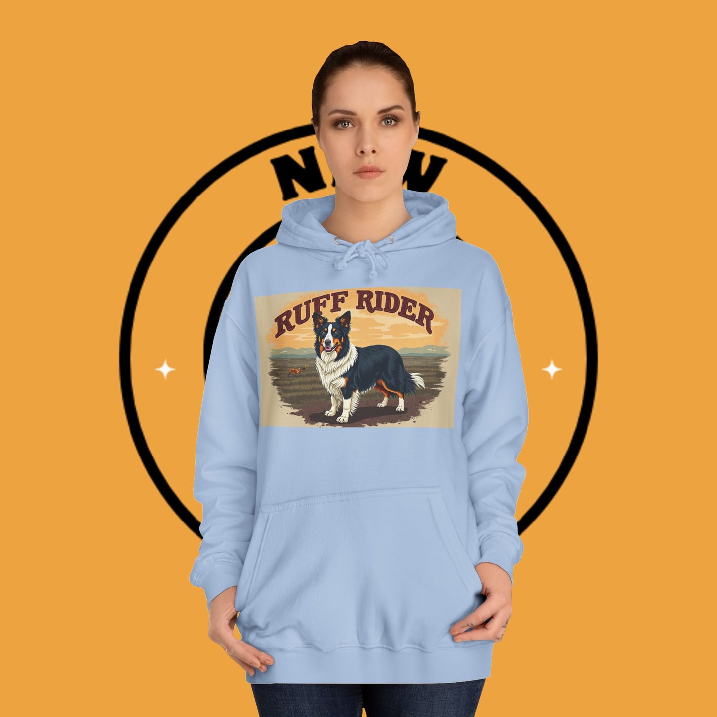 "Ruff Rider Border Collie Hoodie - Vintage Western Dog Lover Sweatshirt | Premium Quality Comfort Wear"