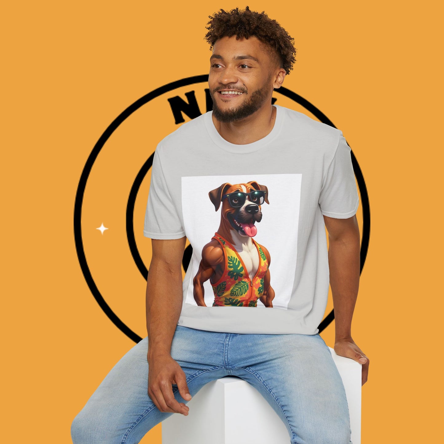 "Buff Beach Boxer" Summer Vacation T-Shirt / Buff Boxer Dog T-Shirt - Funny Muscular Beach Dog Tee