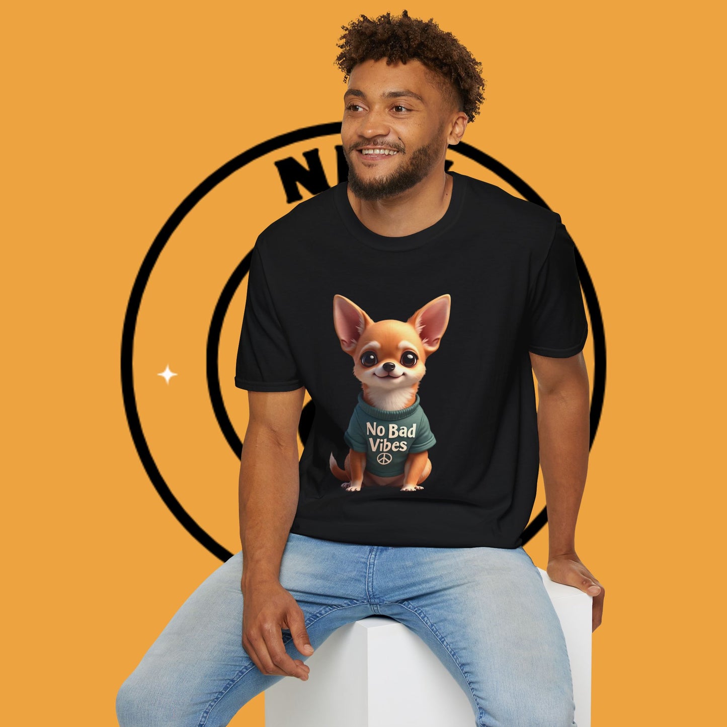 No Bad Vibes Chihuahua T-Shirt - Positive Energy Dog Art - Peace Symbol Pet Tee - Mental Health Wellness Shirt
