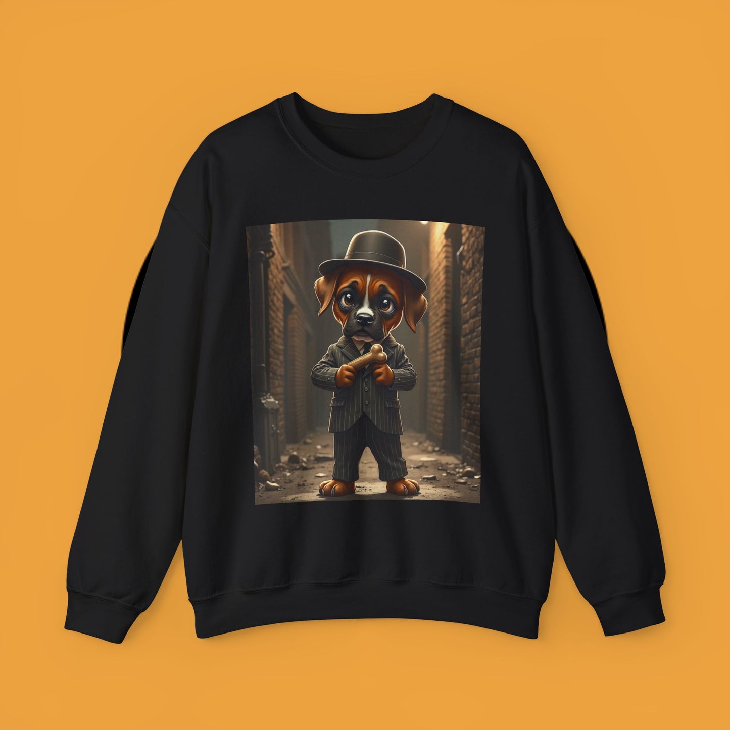 Gangster Puppy Fedora Crewneck Sweatshirt - Vintage Dog Boss Design - Retro Pet Lover Style