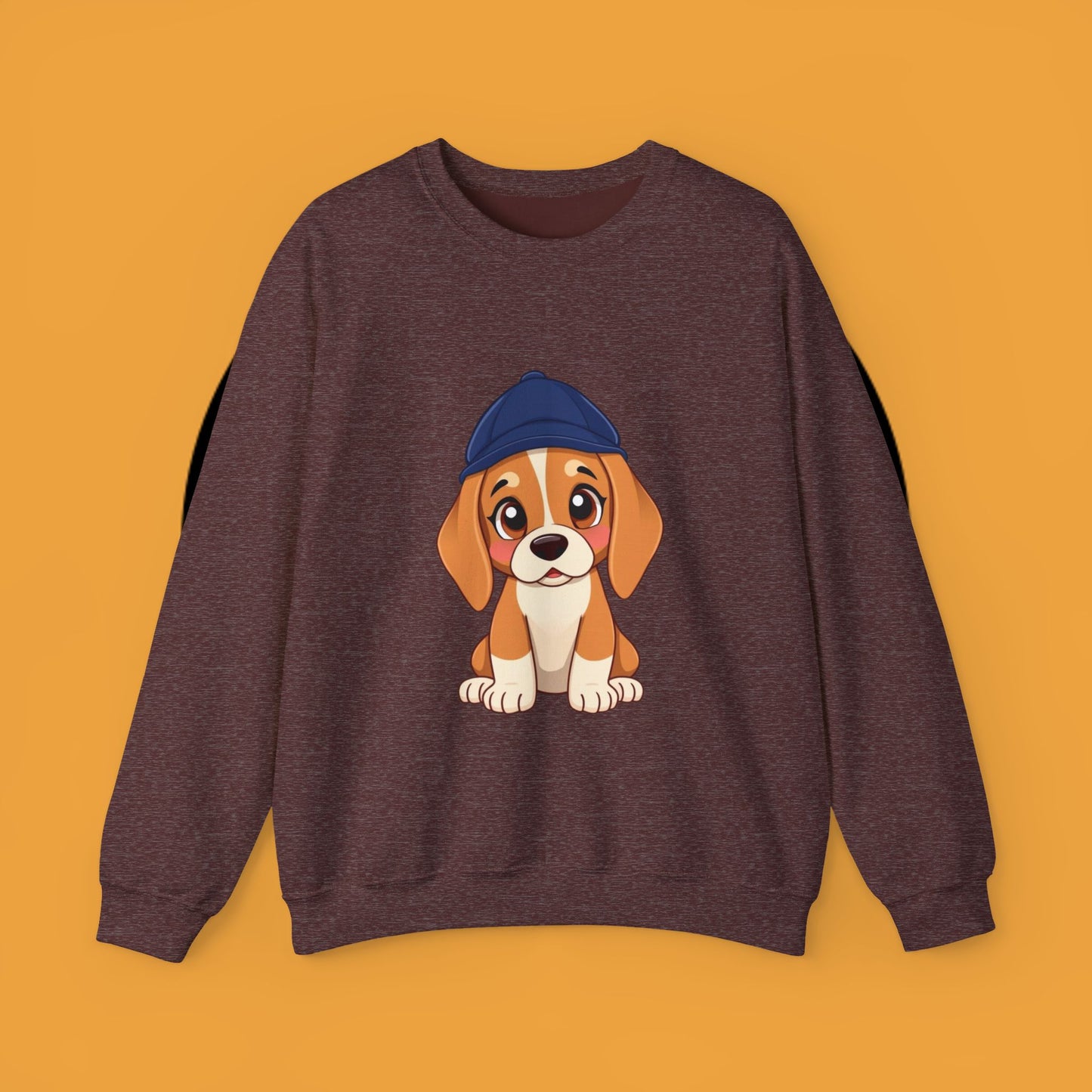 Beagle Puppy Crewneck Sweatshirt with Hat - Adorable Kawaii Dog Design
