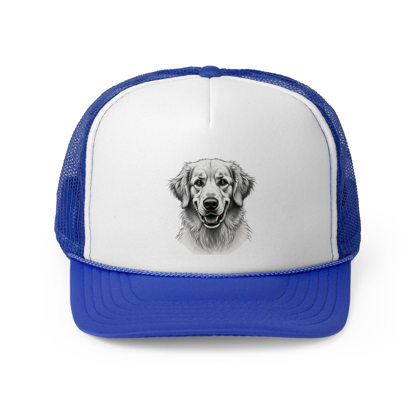 Happy Dog Trucker Cap Black and White - Realistic Sketch Art Design - Unisex Classic Cap