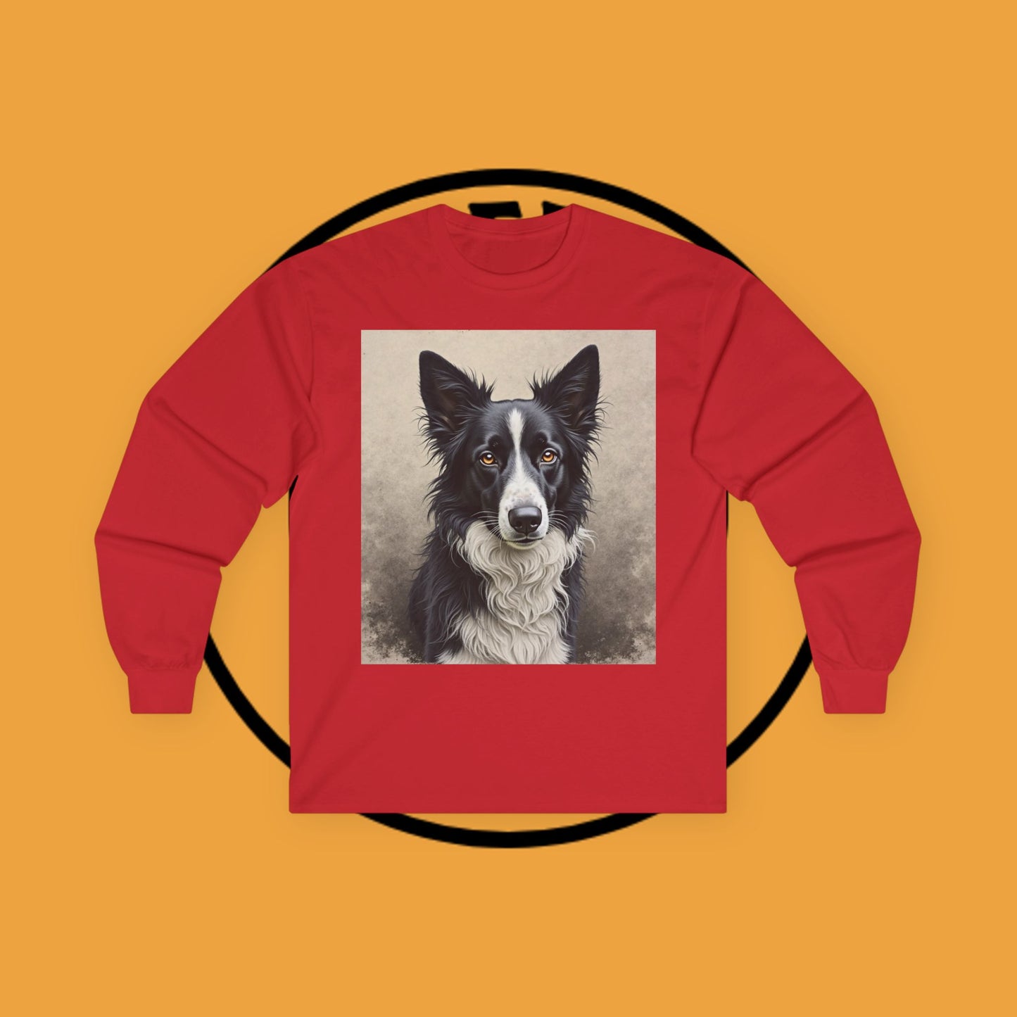 Realistic Border Collie Portrait Long Sleeve Tee - Black & White Dog Art Shirt | Premium Pet Apparel