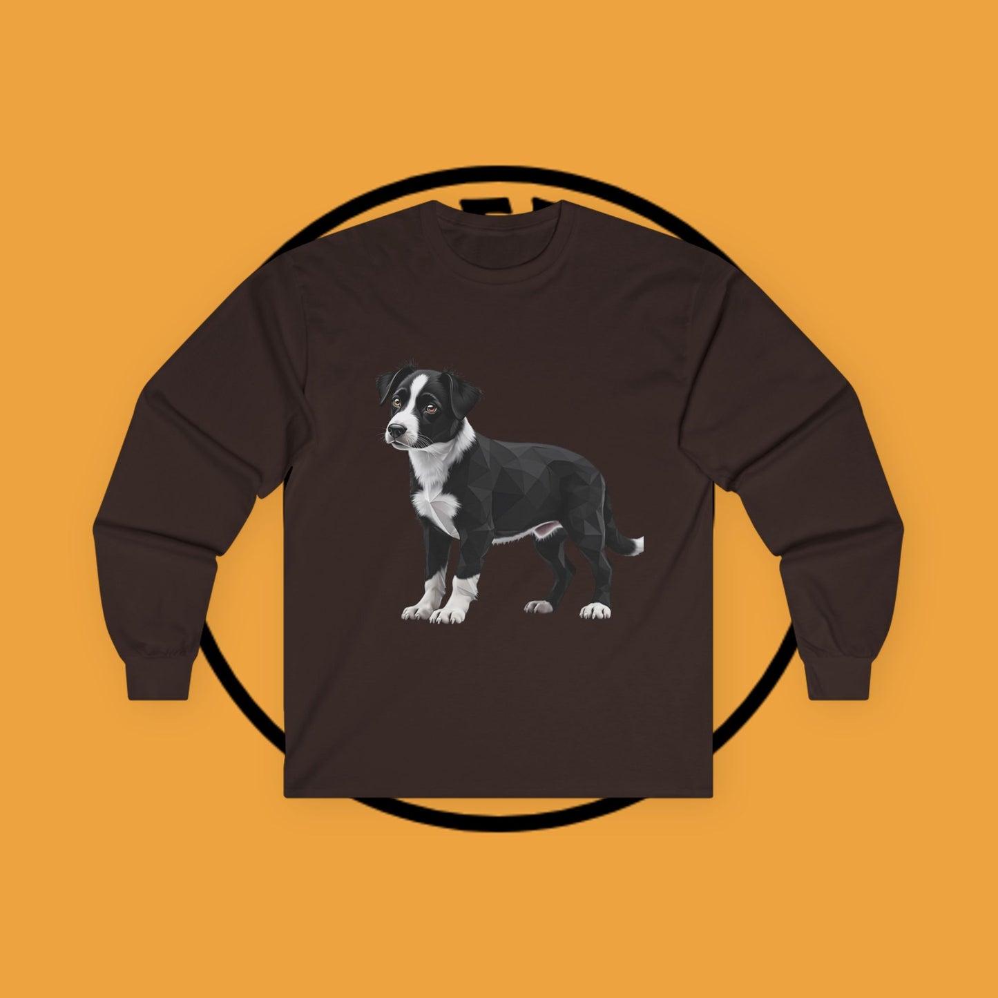 Geometric Border Collie Puppy Long Sleeve Tee - Low Poly Dog Art Shirt | Modern Pet Apparel