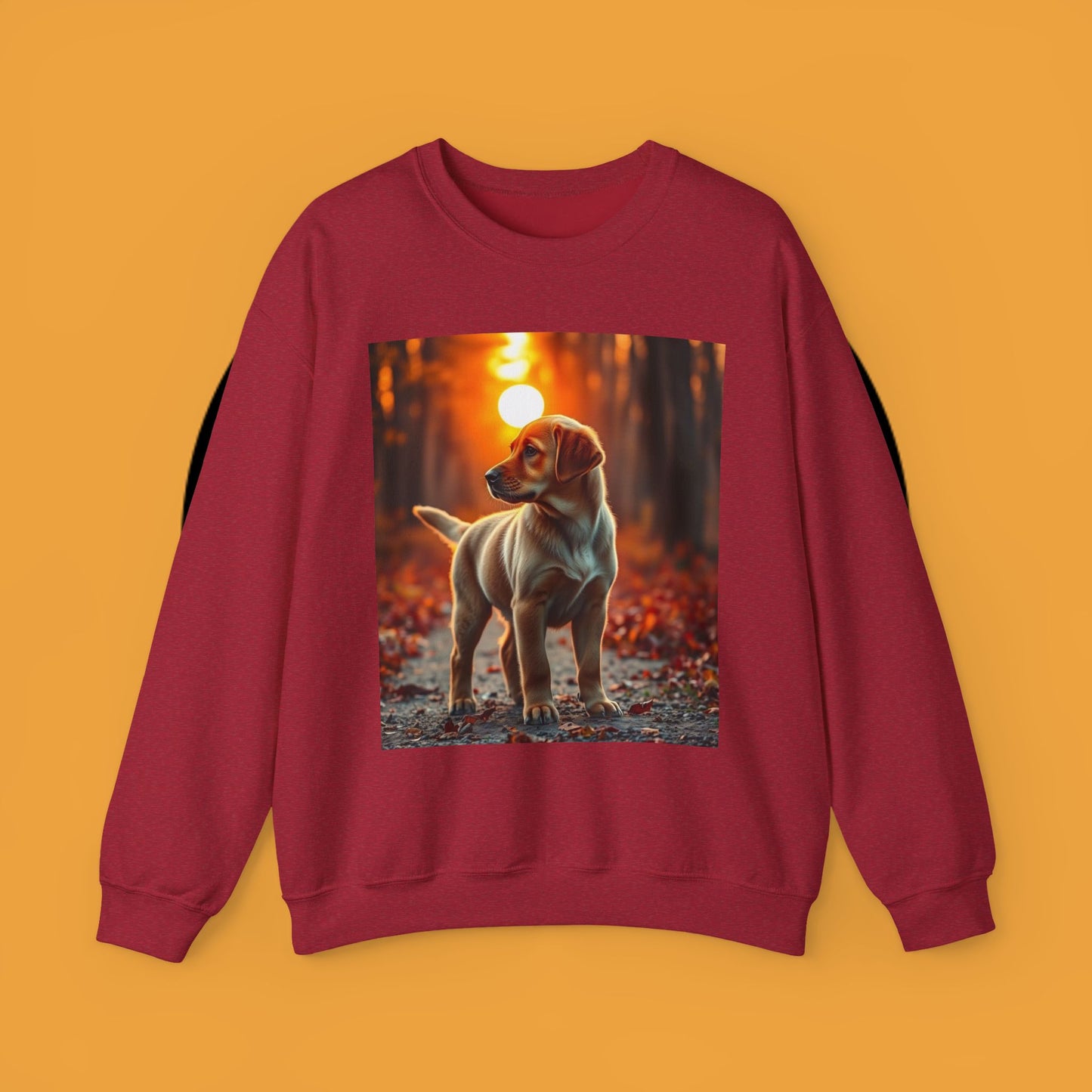 Crewneck Sweatshirt - Labrador Puppy in Autumn Forest with Golden Sunset Light Design