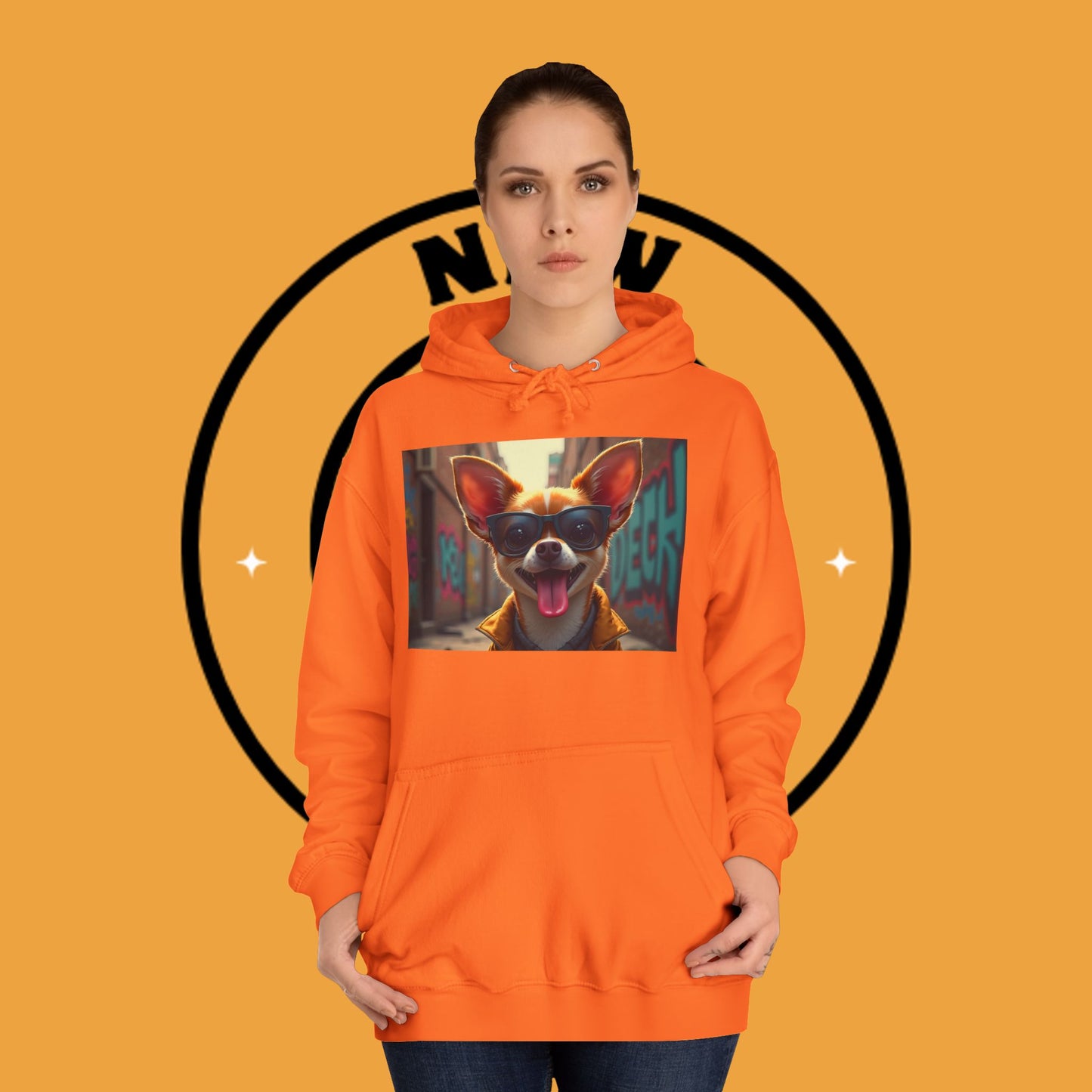 "Hip Chihuahua Sunglasses Hoodie | Cool Street Dog Art | Urban Hipster Pet Fashion | Trendy Animal Streetwear"