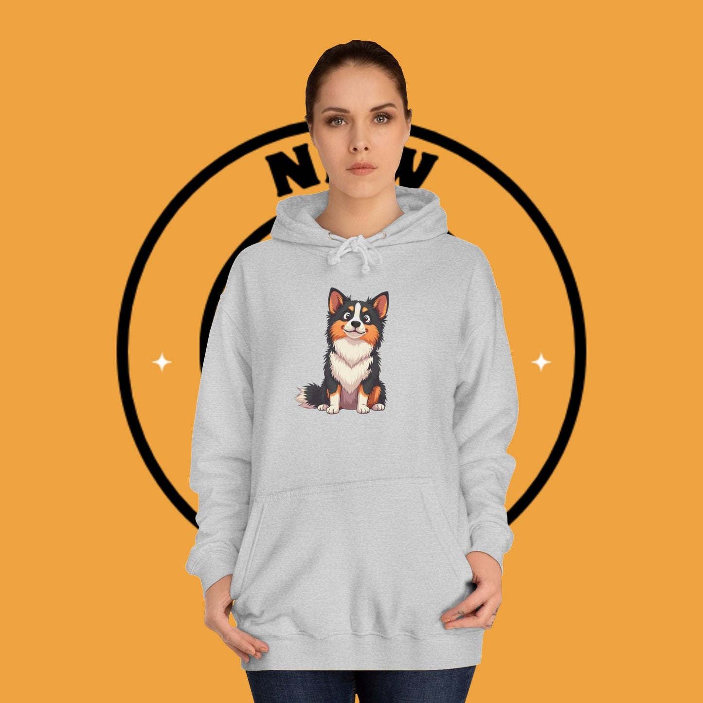 "Cute Tricolor Puppy Hoodie - Adorable Cartoon Dog Design | Kawaii Animal Streetwear for Dog Lovers"