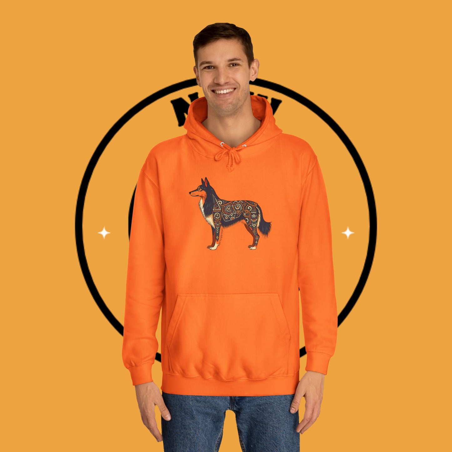 "Tribal Border Collie Mandala Hoodie - Sacred Geometry Dog Art Sweatshirt | Spiritual Celtic Design"
