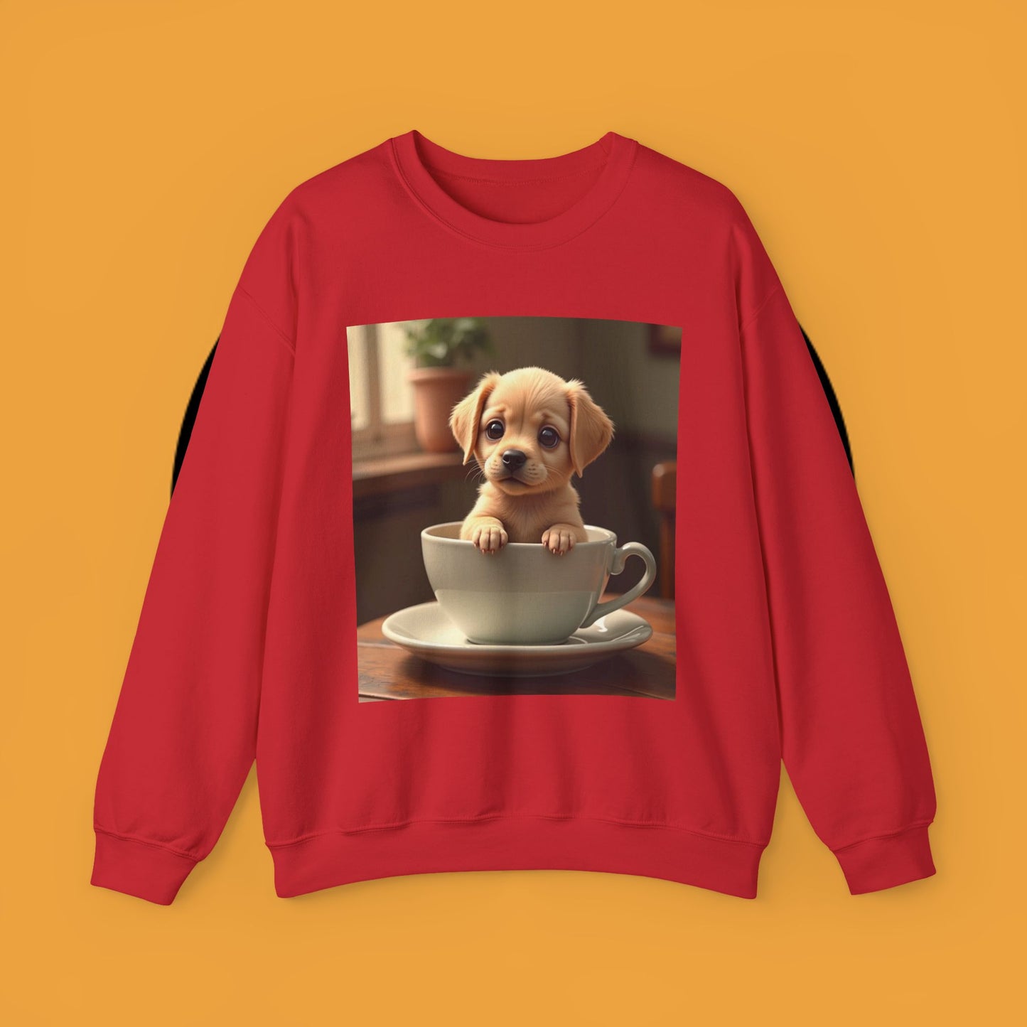Unisex Dog Lover Crewneck Sweatshirt - Teacup Puppy: Adorable Yellow Lab in Coffee Cup