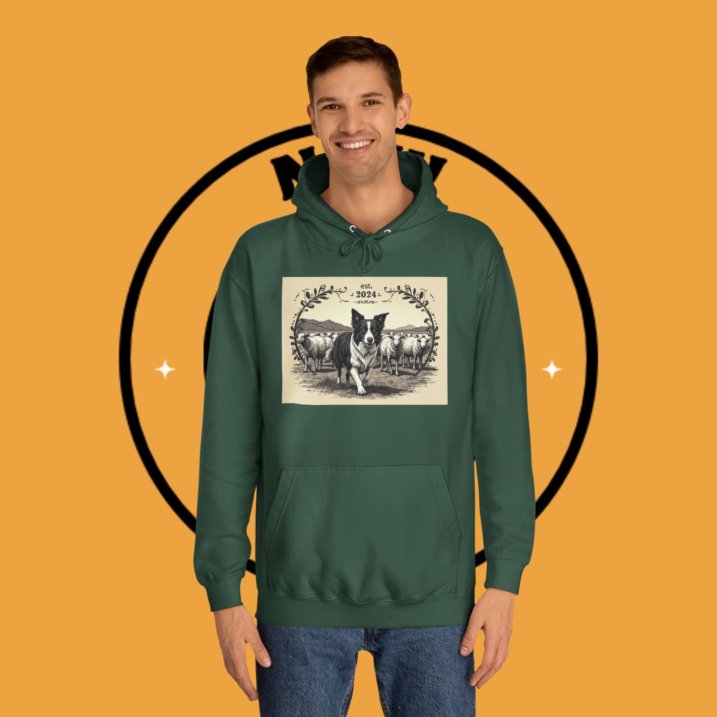 "Border Collie Sheep Herding Hoodie - Vintage Farm Life Est. 2024 Sweatshirt | Premium Pastoral Dog Design"