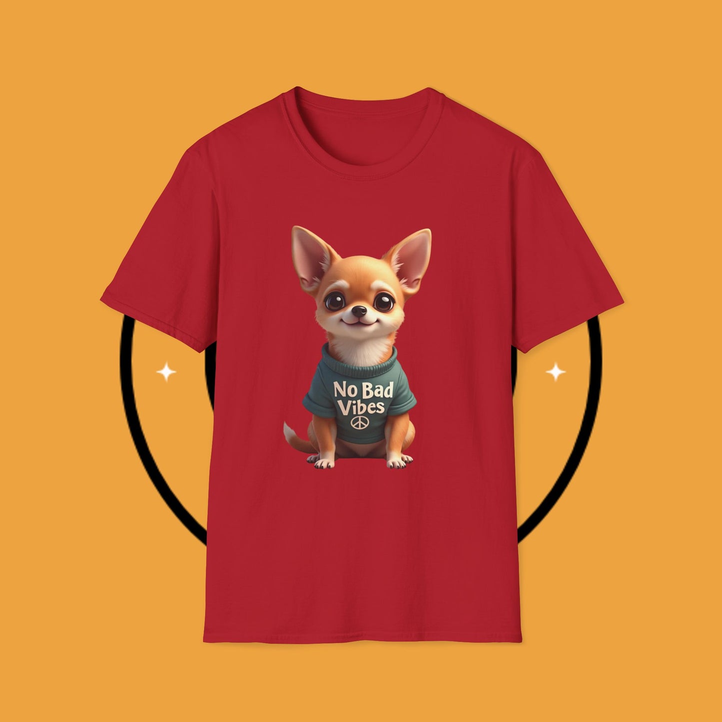 No Bad Vibes Chihuahua T-Shirt - Positive Energy Dog Art - Peace Symbol Pet Tee - Mental Health Wellness Shirt