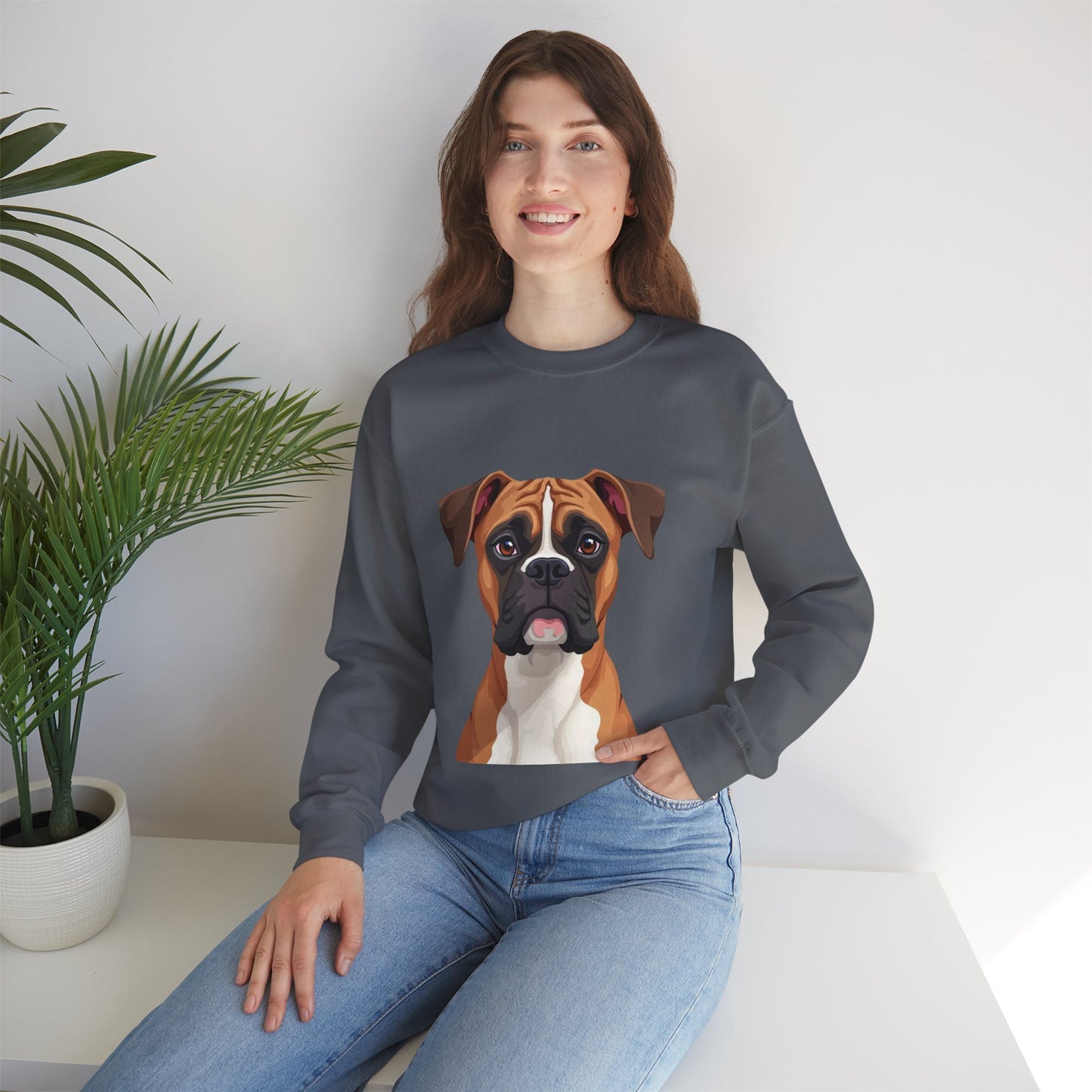 Classic Boxer Dog Portrait Crewneck Sweatshirt | Elegant Dog Lover Gift | Minimalist Boxer Art