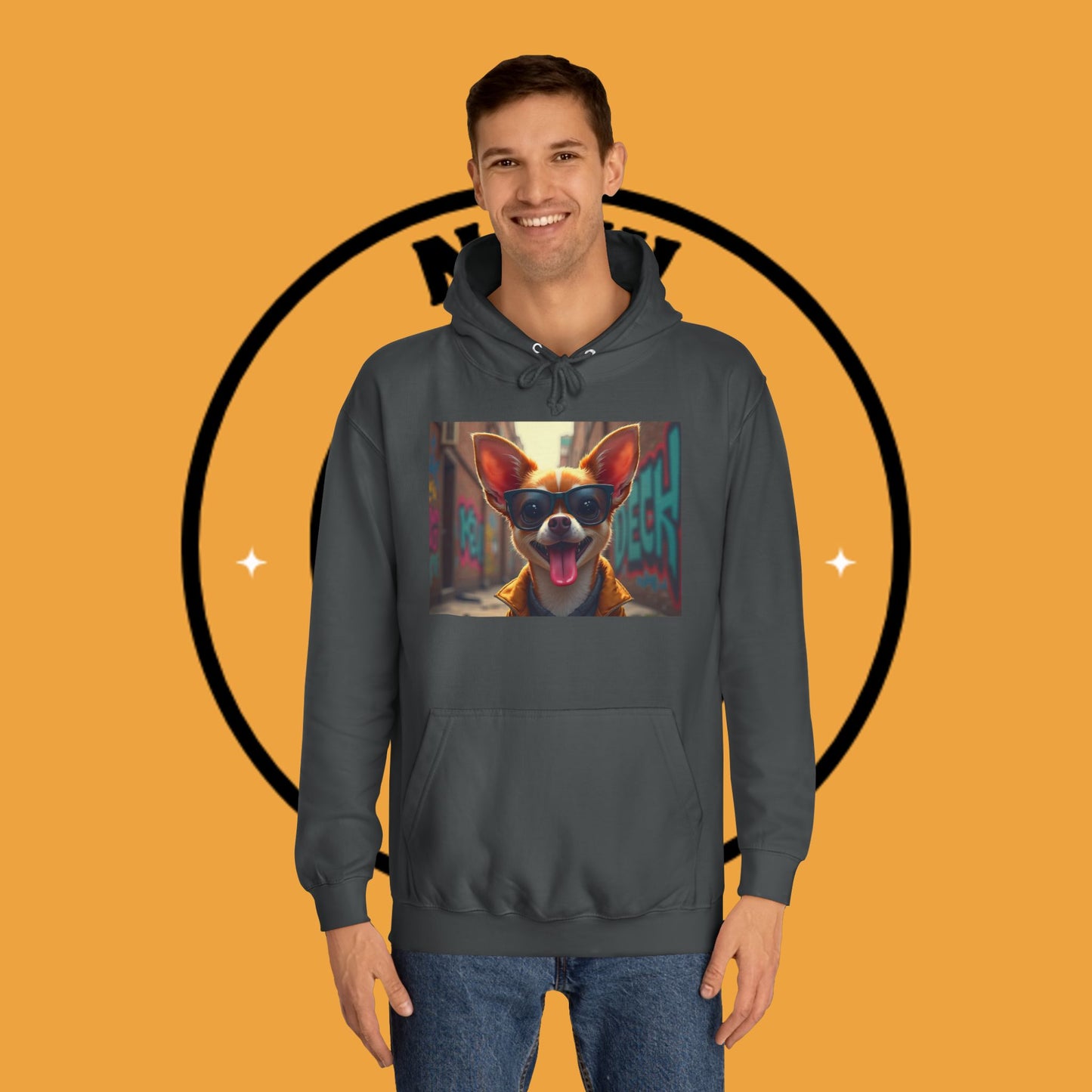 "Hip Chihuahua Sunglasses Hoodie | Cool Street Dog Art | Urban Hipster Pet Fashion | Trendy Animal Streetwear"