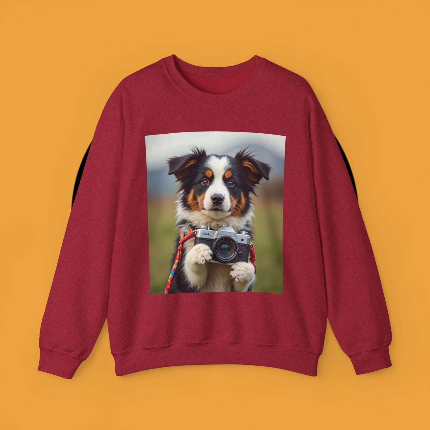 Photographer Dog Crewneck Sweatshirt - Cute Puppy with Vintage Camera Design | Photography Lover Gift