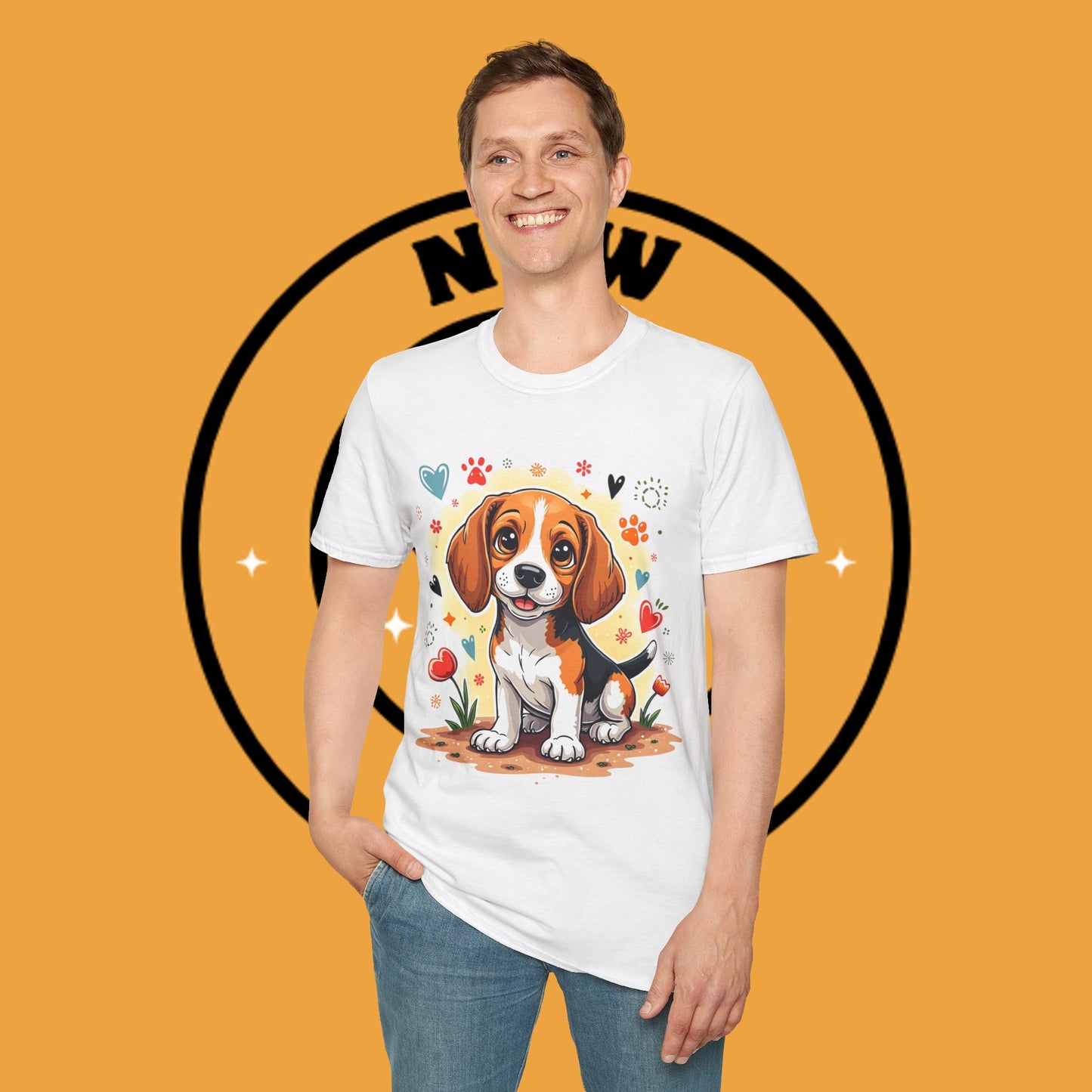 Adorable Beagle Puppy with Hearts & Paws T-Shirt - Cute Dog Love Design Graphic Tee