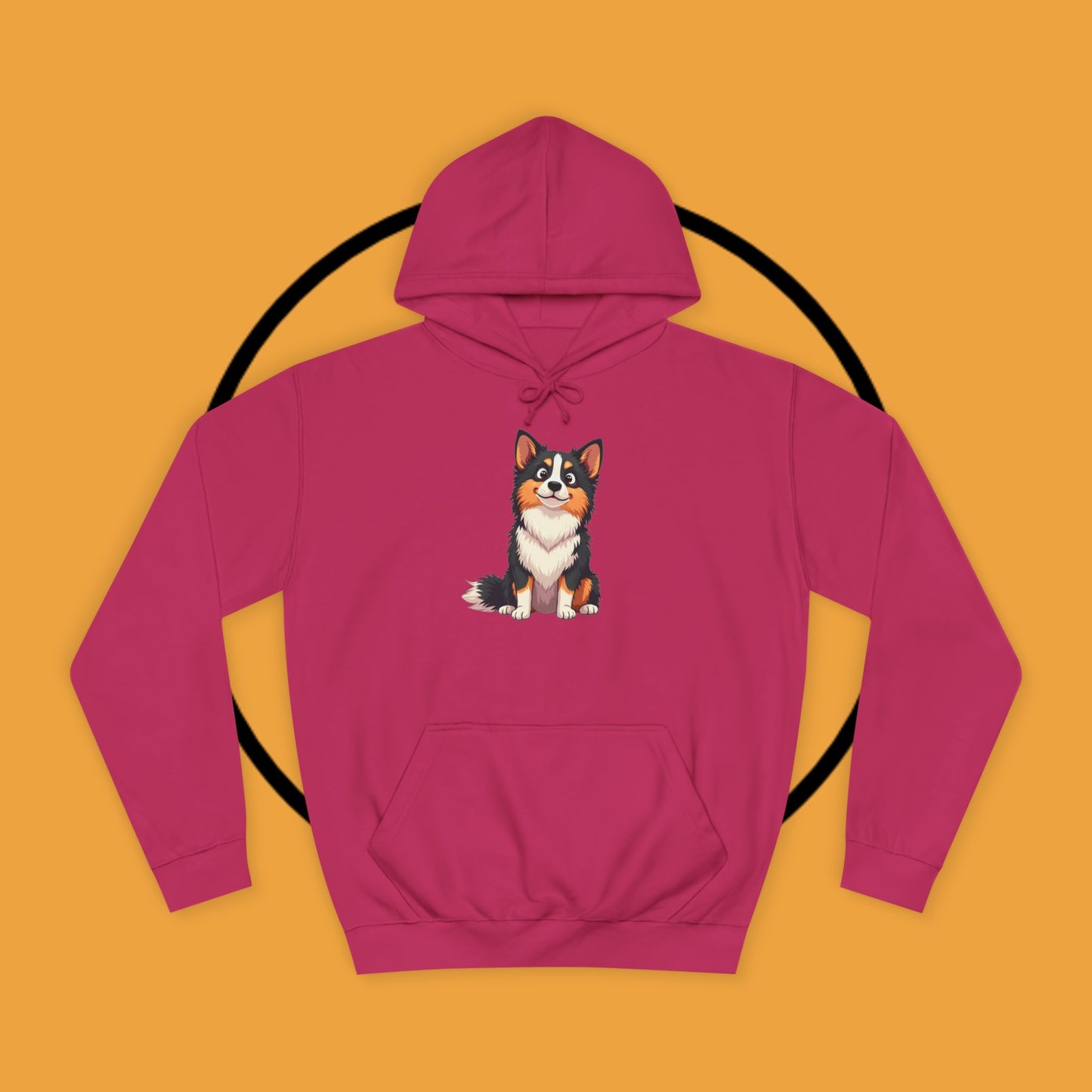 "Cute Tricolor Puppy Hoodie - Adorable Cartoon Dog Design | Kawaii Animal Streetwear for Dog Lovers"